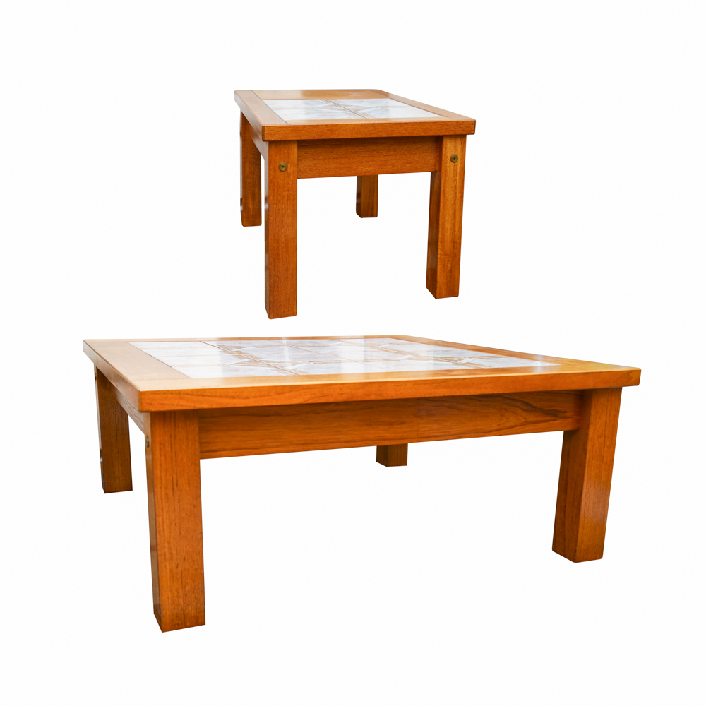 Vintage Danish Modern Teak and Tile Living Room Tables
