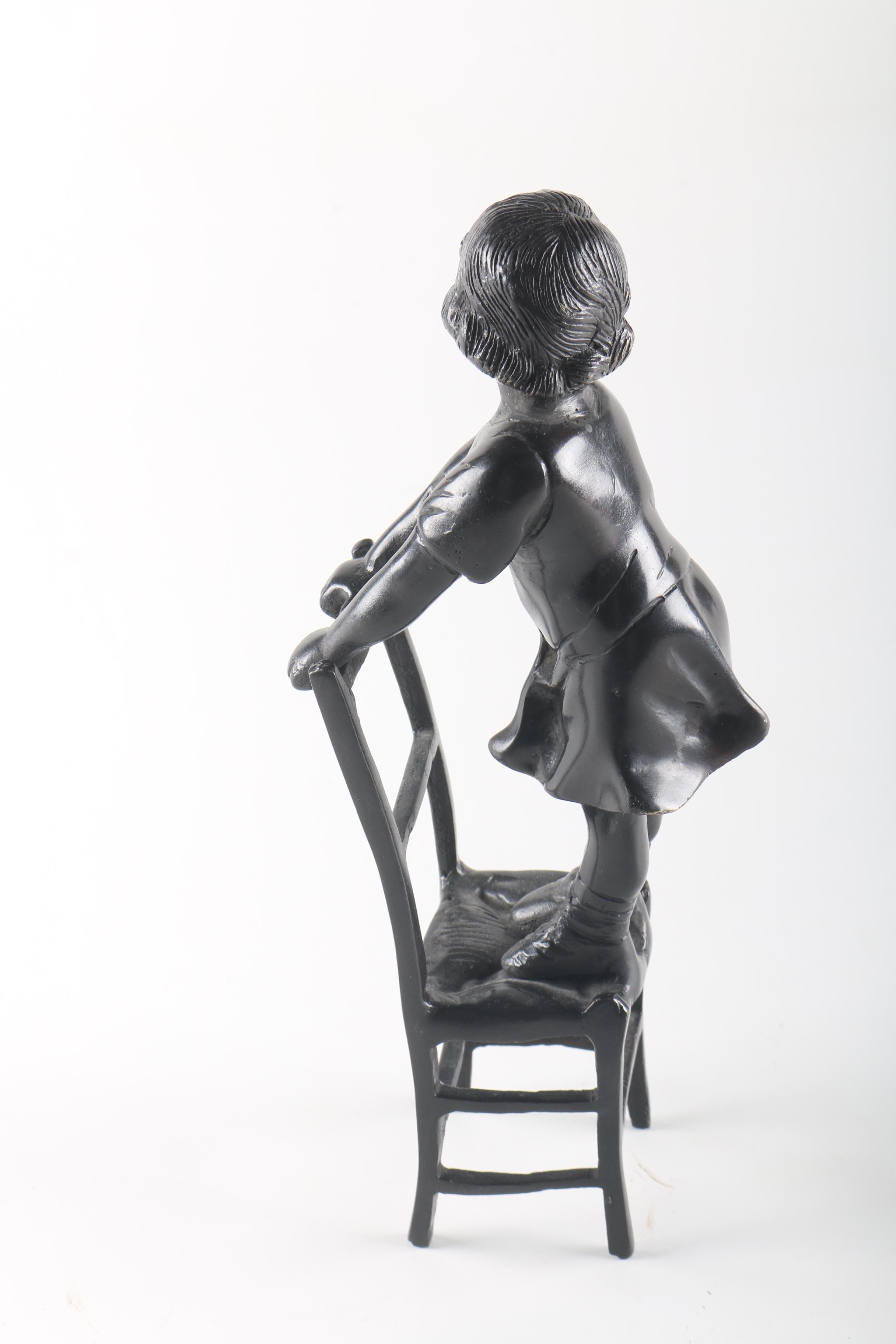 Bronze Child on Chair Figurine