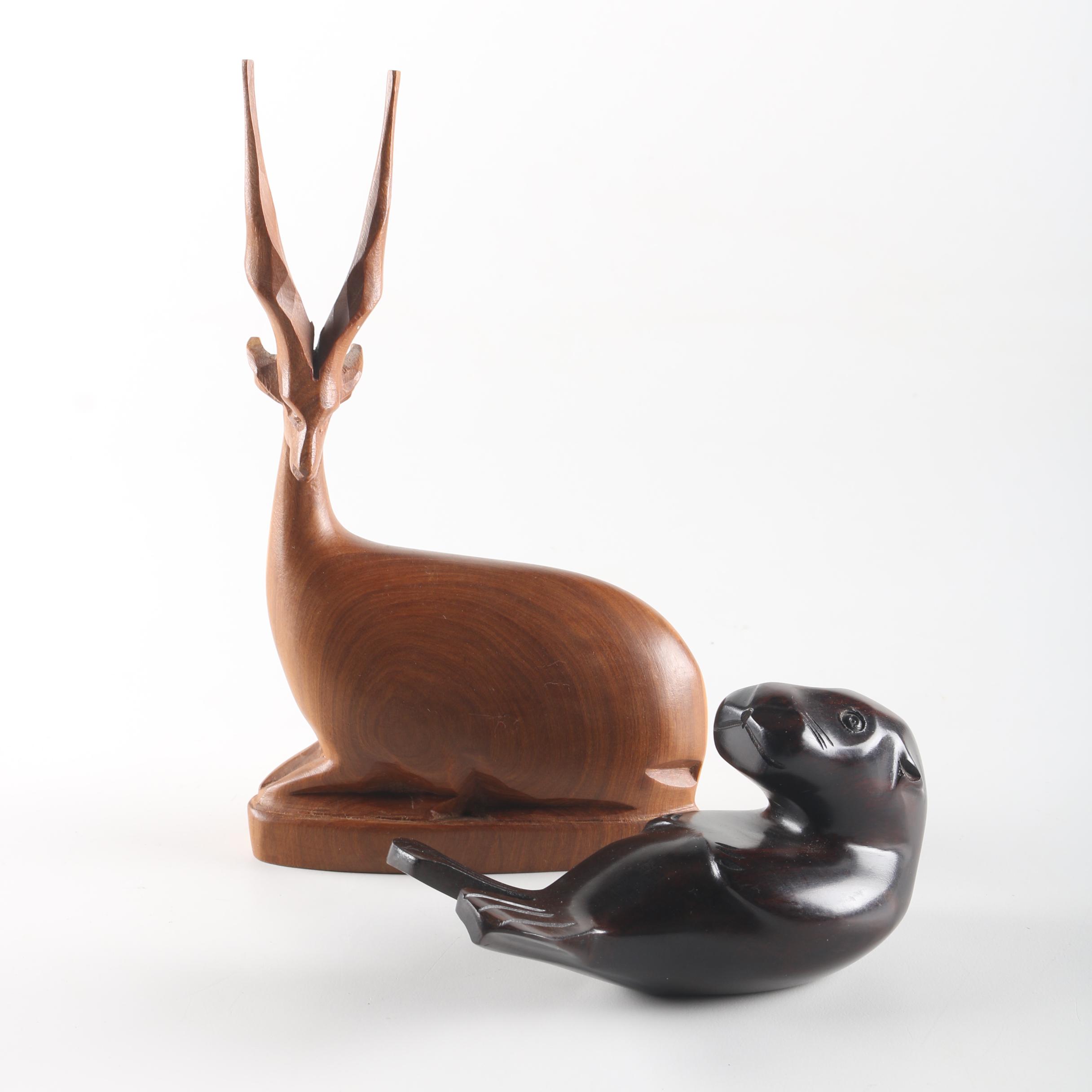 Two Hand Carved Wood Animals