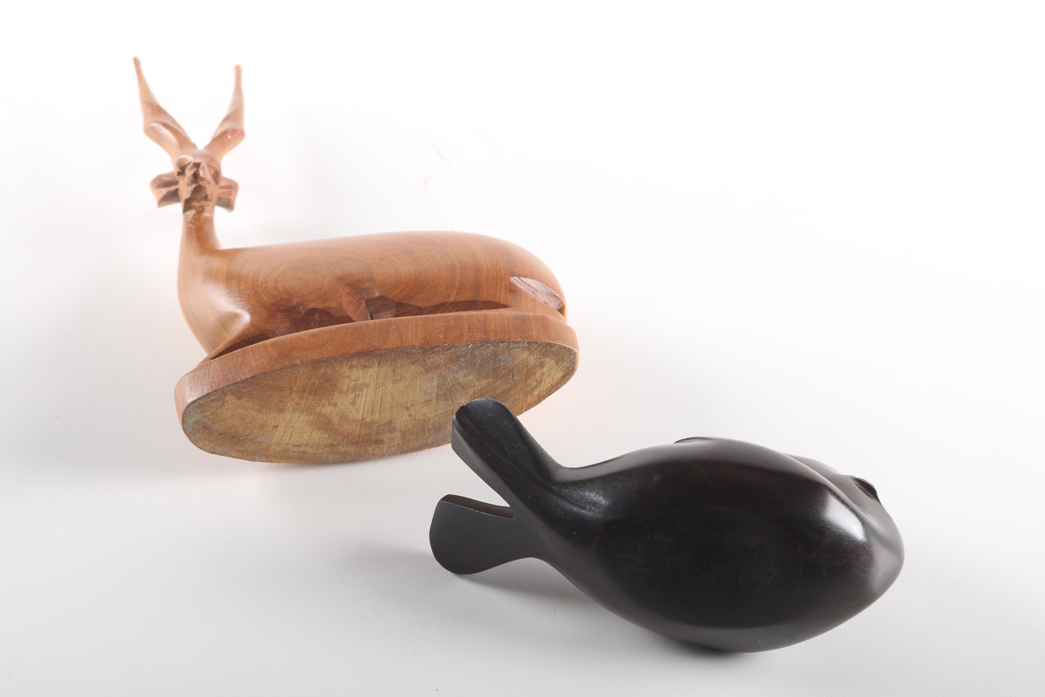 Two Hand Carved Wood Animals