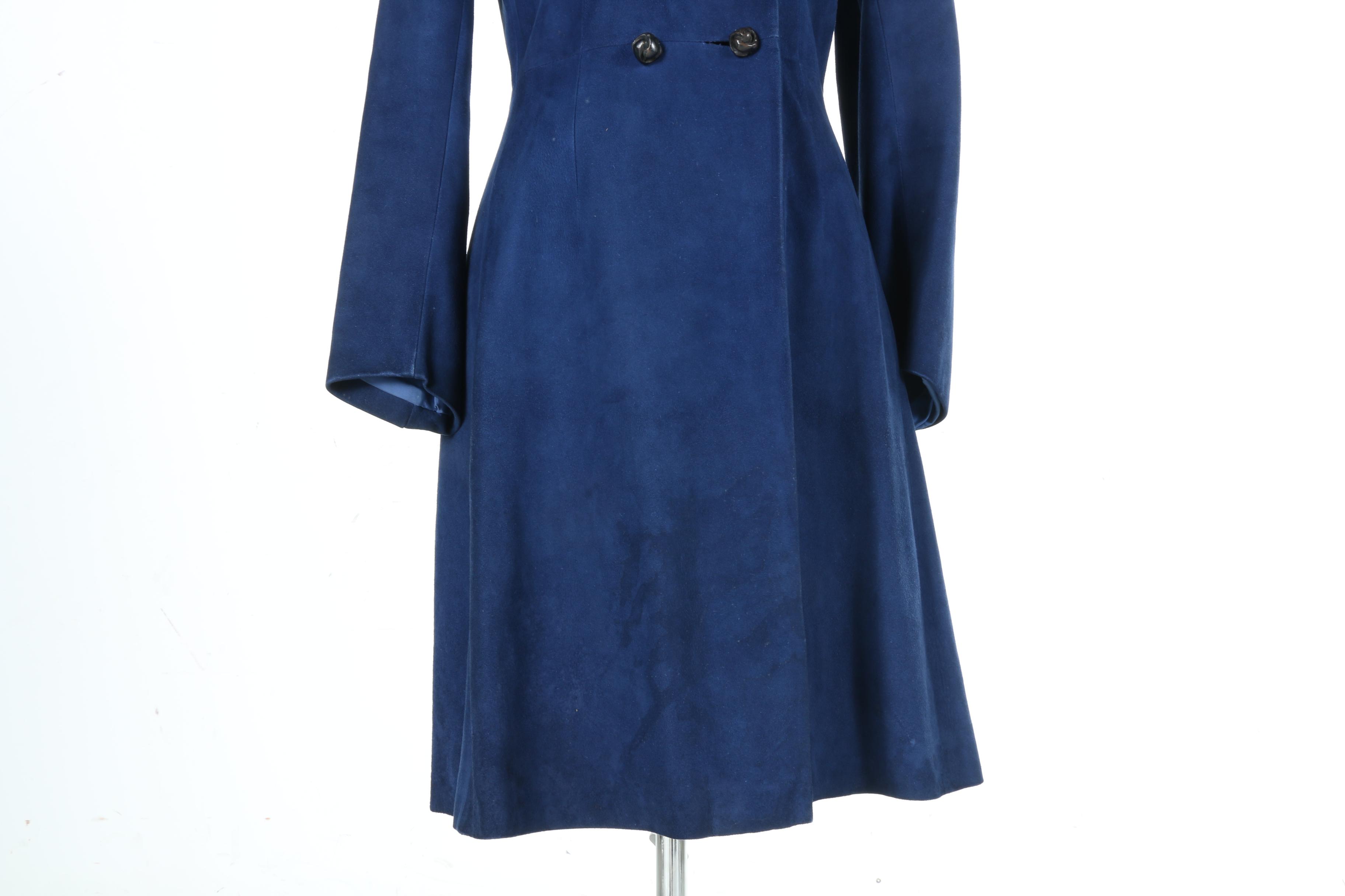 Circa 1970s Herrero Y Rodero Madrid Blue Suede Coat
