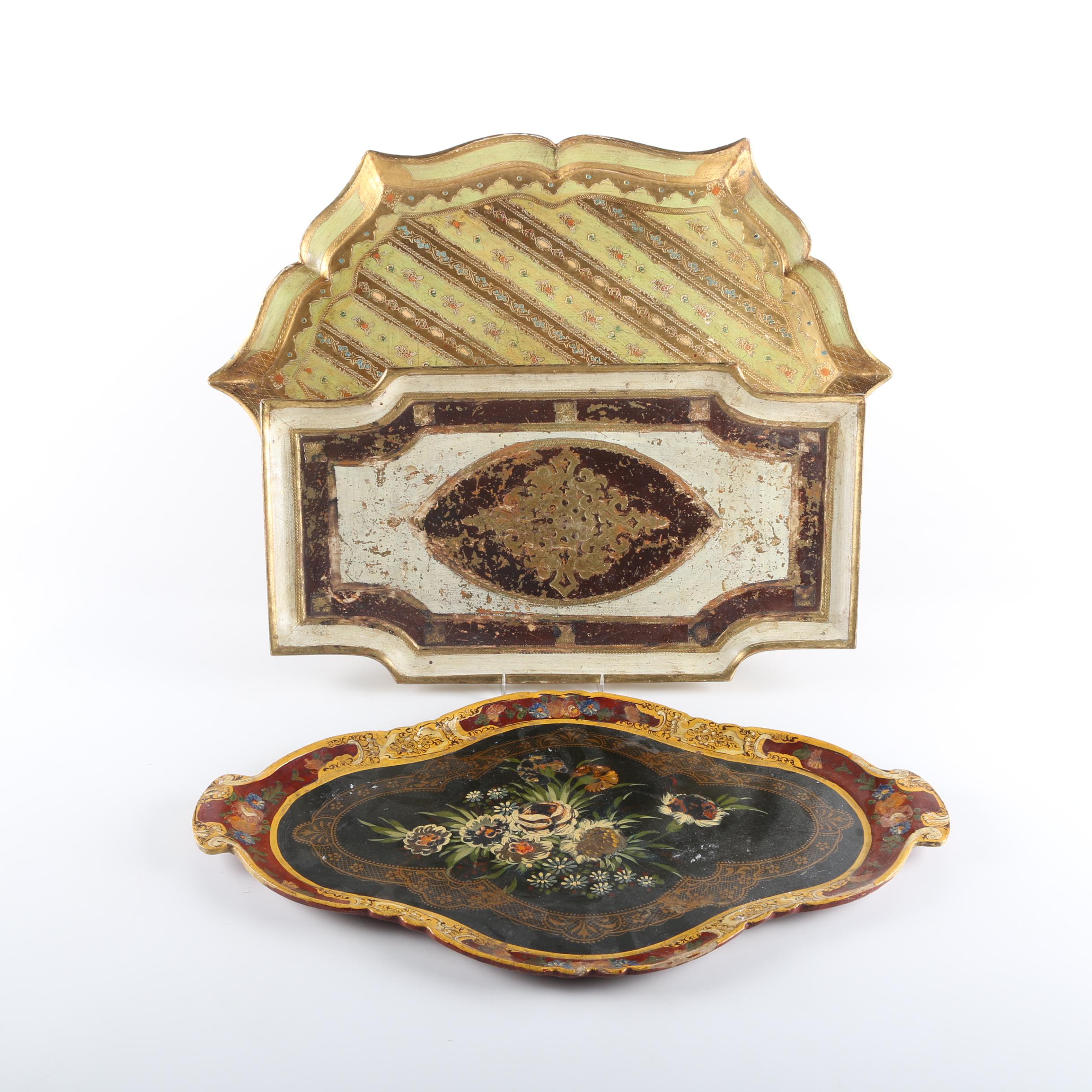 Assorted Decorative Painted Wood Trays