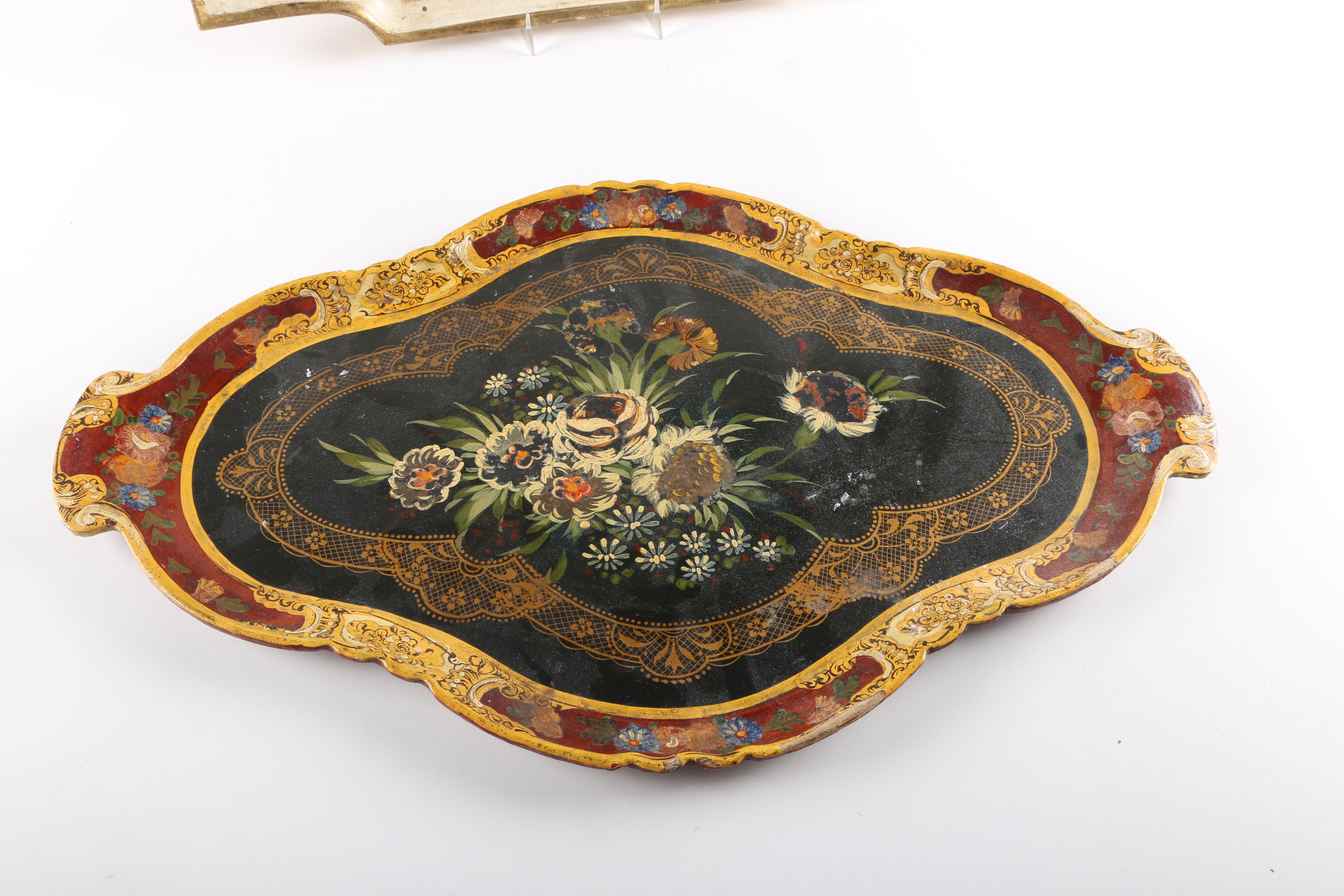 Assorted Decorative Painted Wood Trays