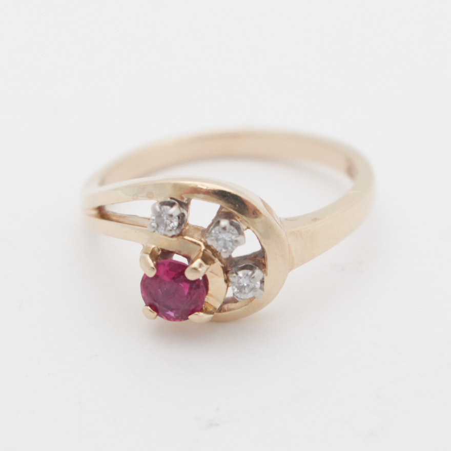 14K Yellow Gold Ruby and Diamond Ring