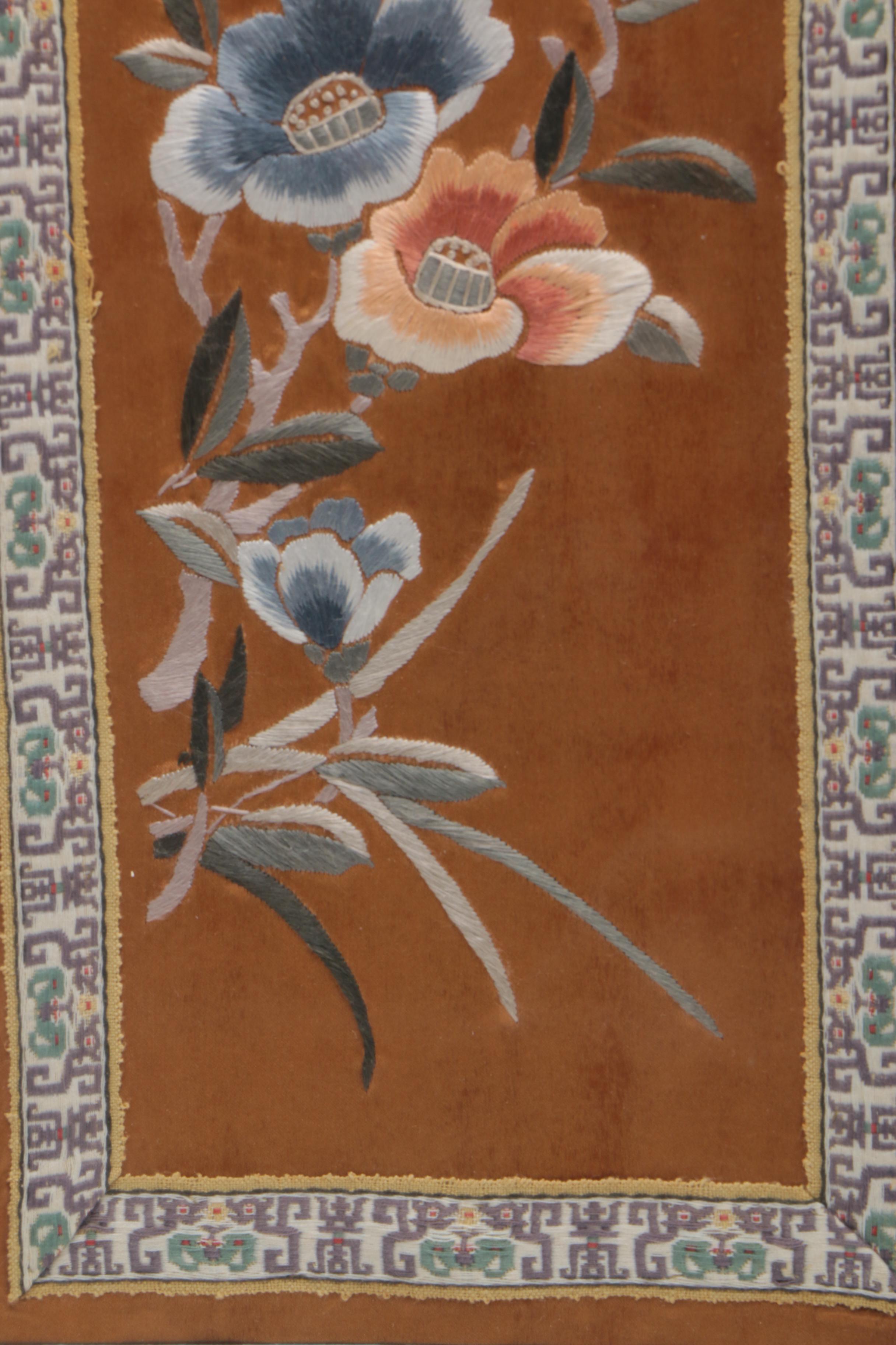 Vintage Chinese Embroideries on Silk With Floral Motifs