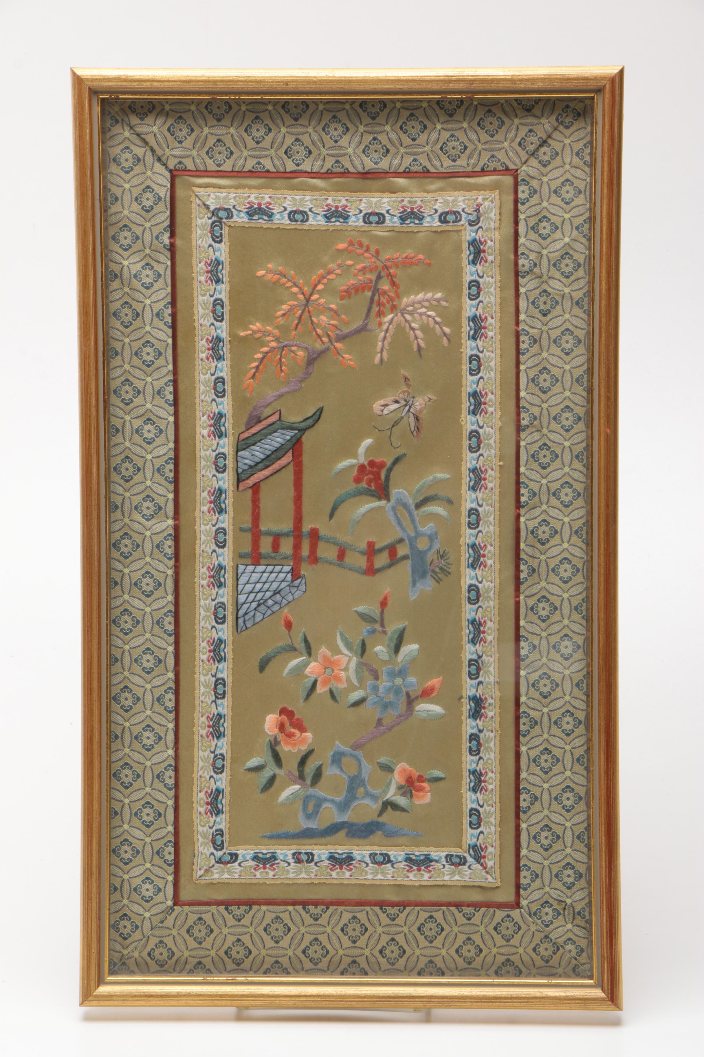 Vintage Chinese Embroideries on Silk With Floral Motifs
