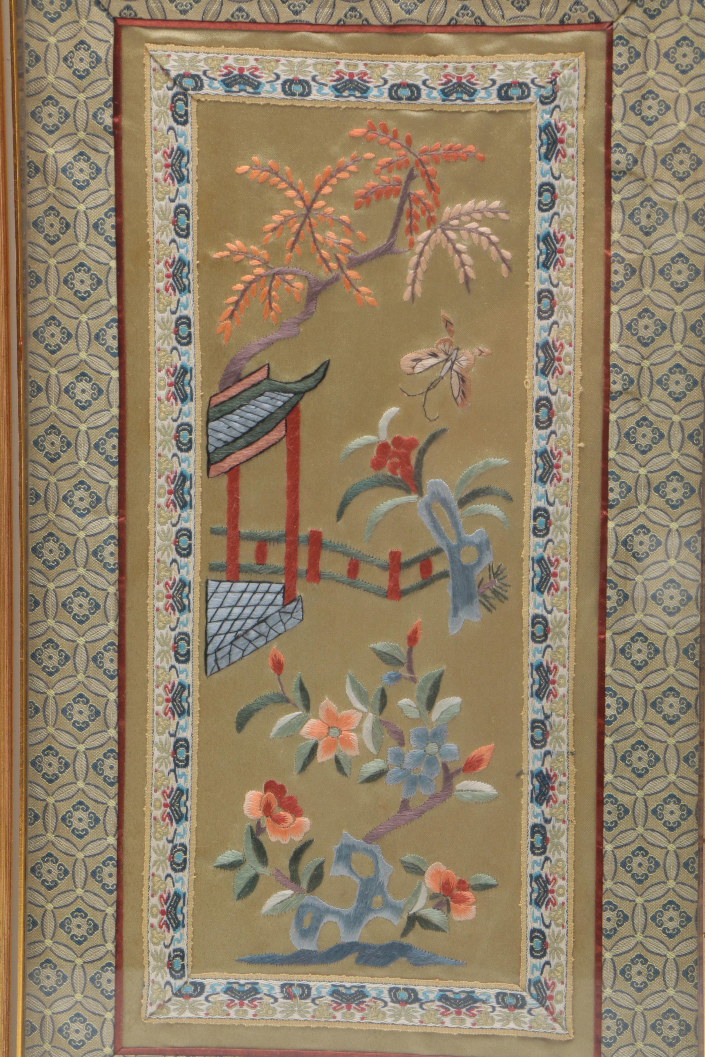 Vintage Chinese Embroideries on Silk With Floral Motifs