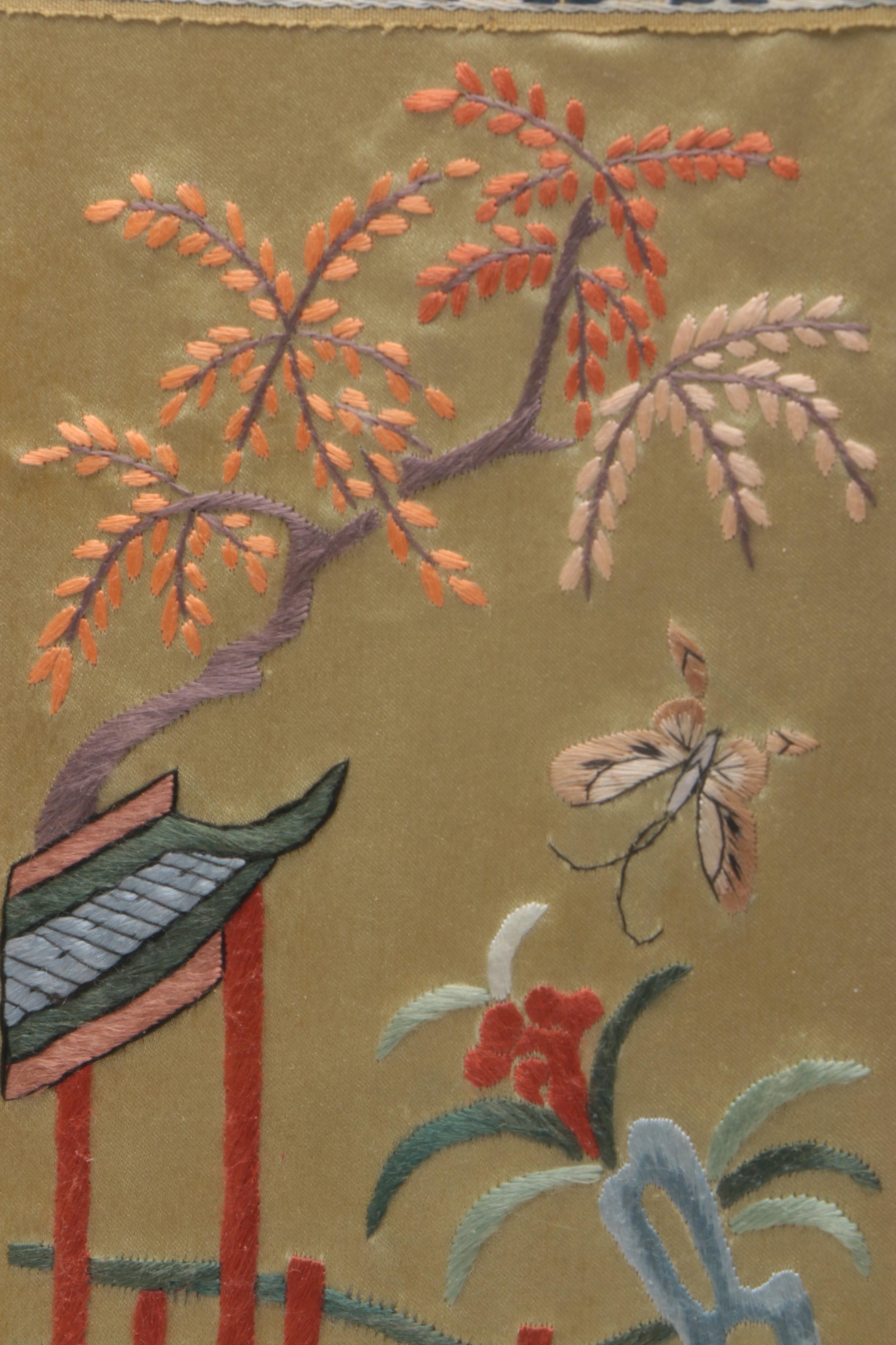 Vintage Chinese Embroideries on Silk With Floral Motifs