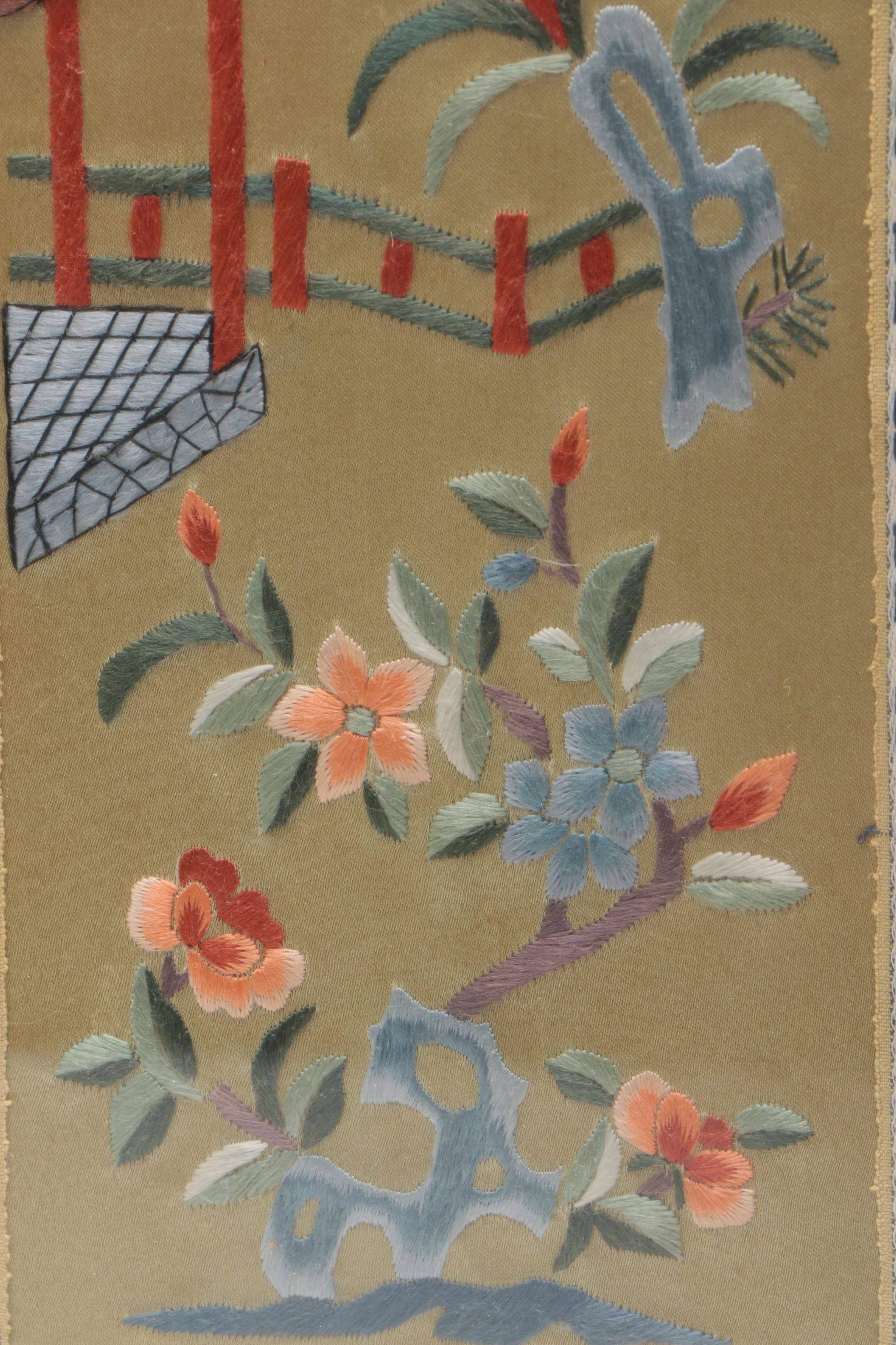 Vintage Chinese Embroideries on Silk With Floral Motifs