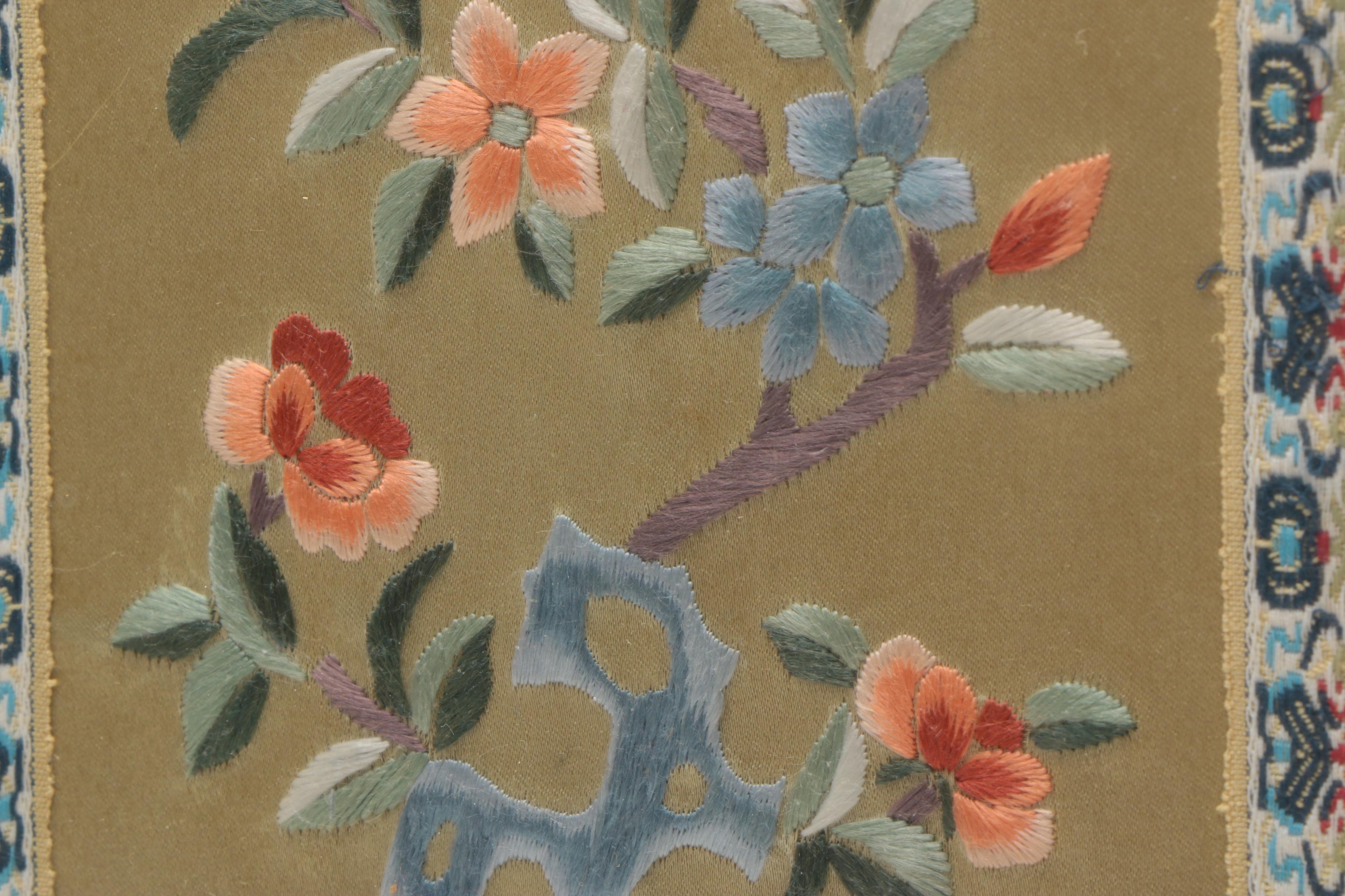 Vintage Chinese Embroideries on Silk With Floral Motifs