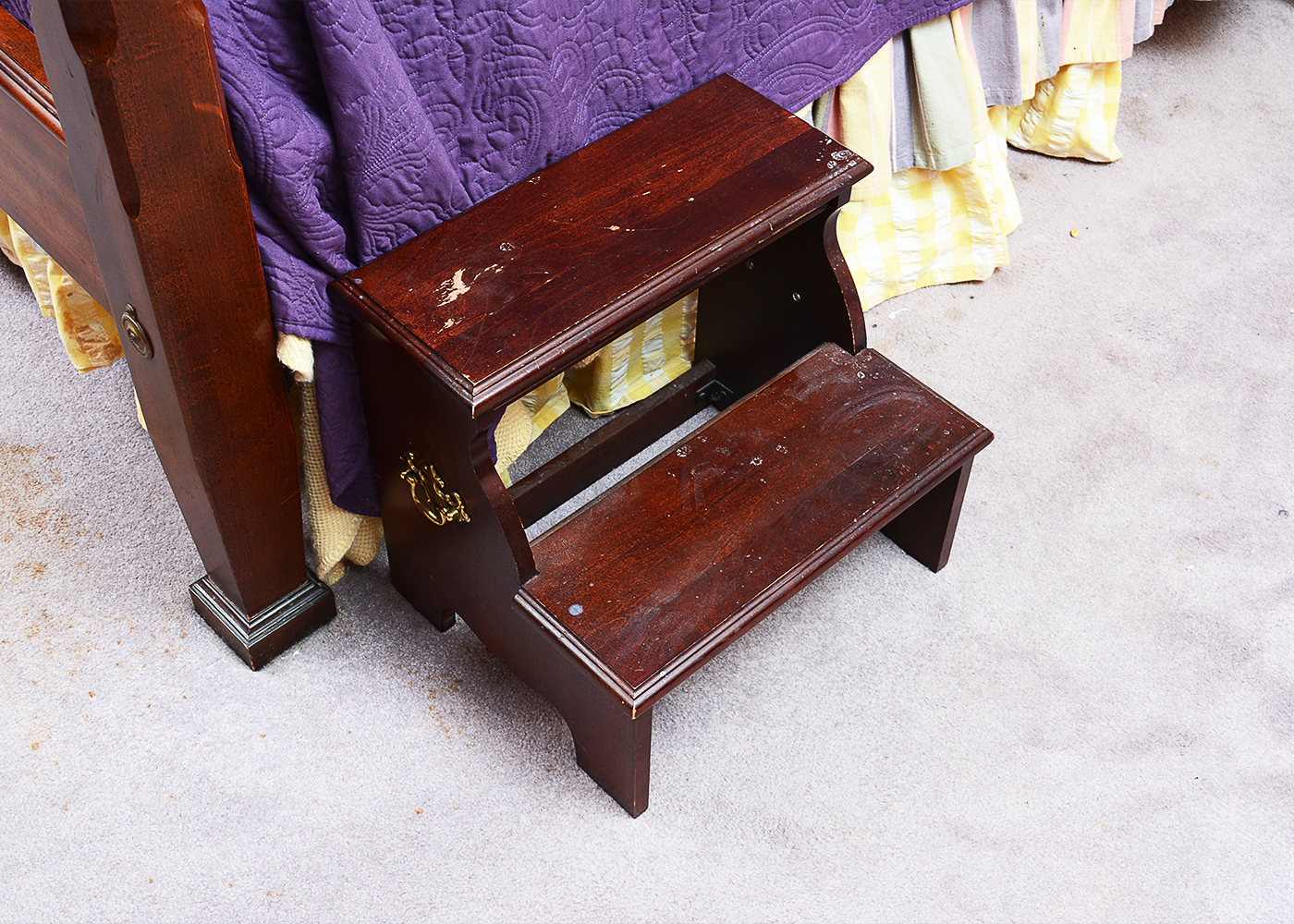 Queen Sized Cherry Four Poster Bed With Step Stool