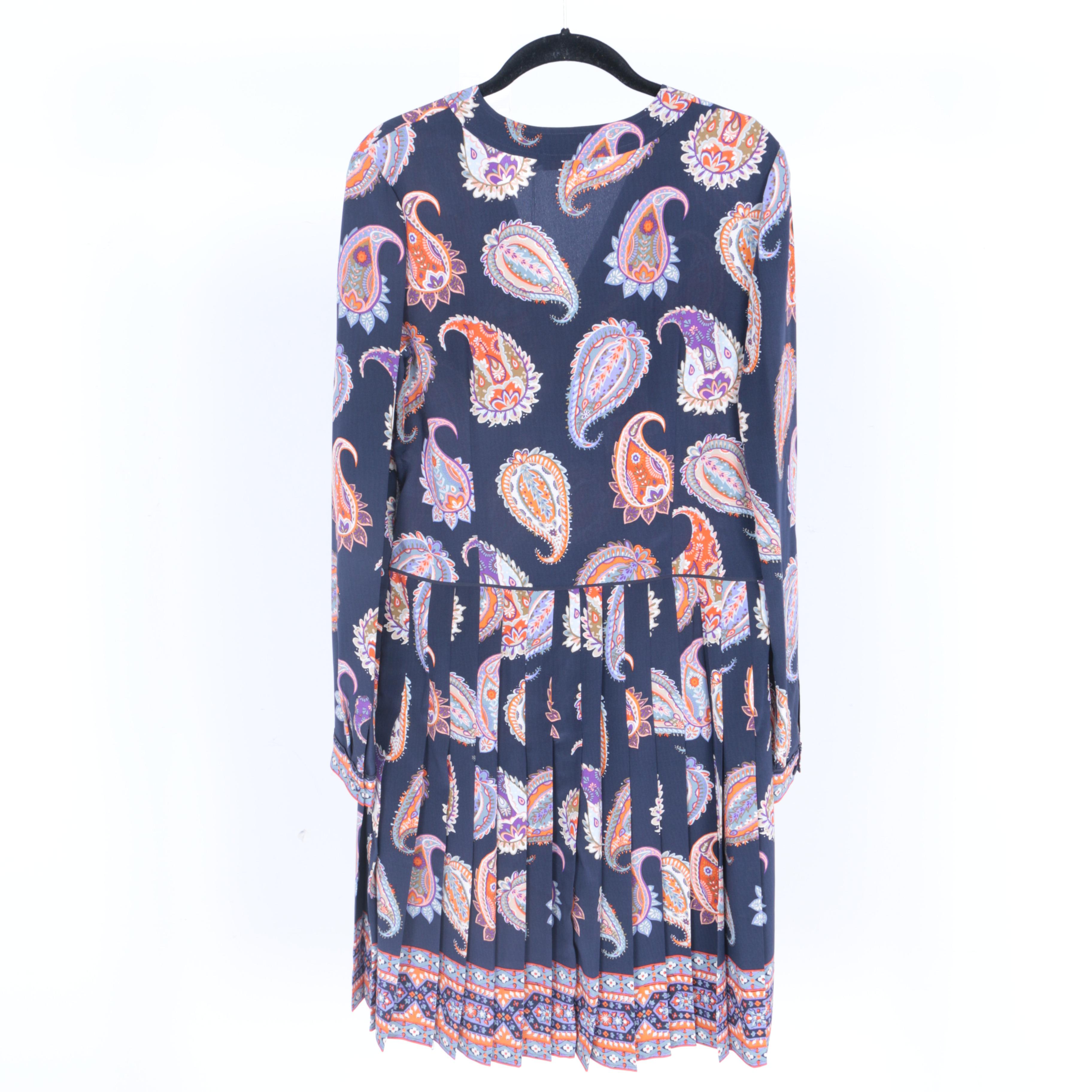 Tory Burch Pleated Paisley Print Silk Dress