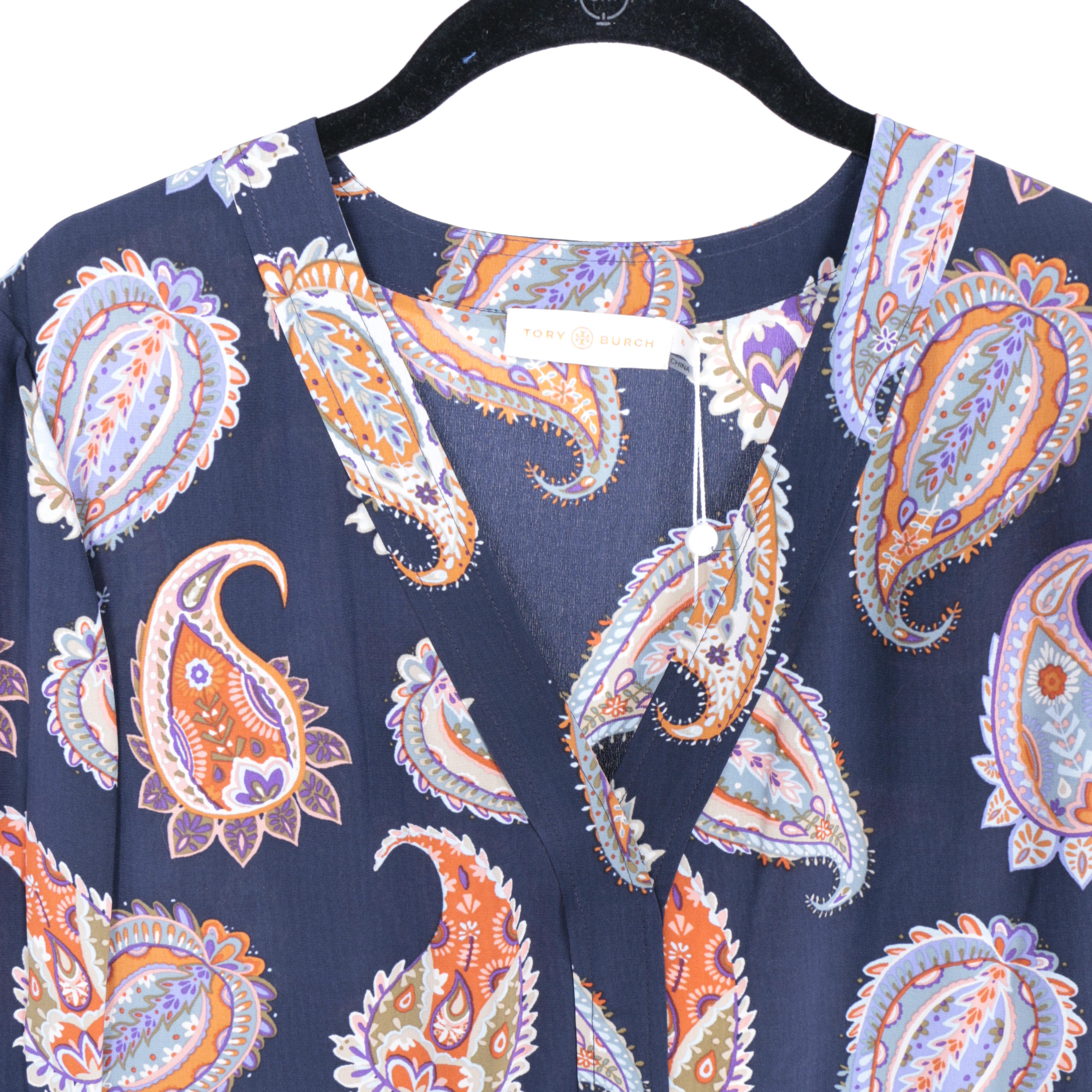 Tory Burch Pleated Paisley Print Silk Dress