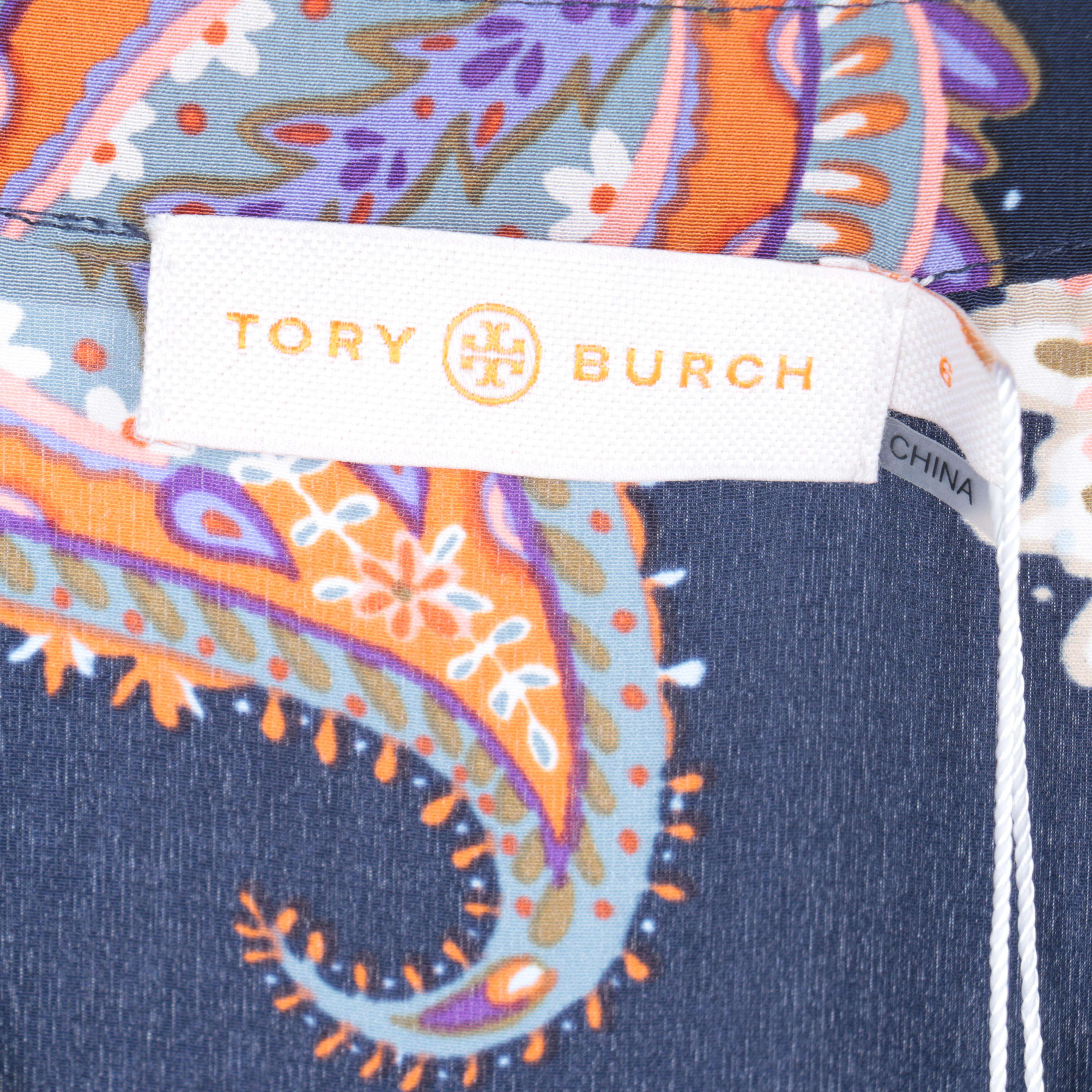 Tory Burch Pleated Paisley Print Silk Dress