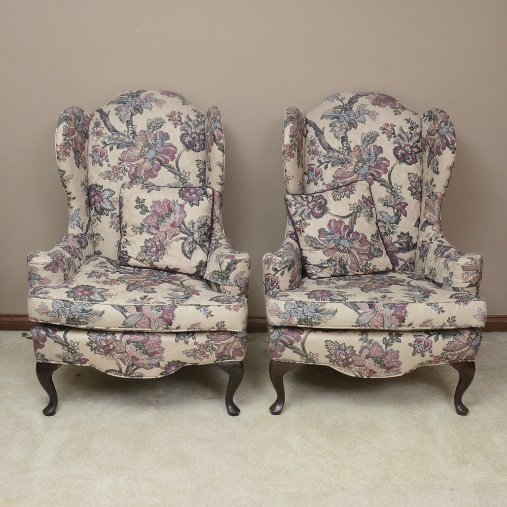 Foliate and Floral Wingback Chairs