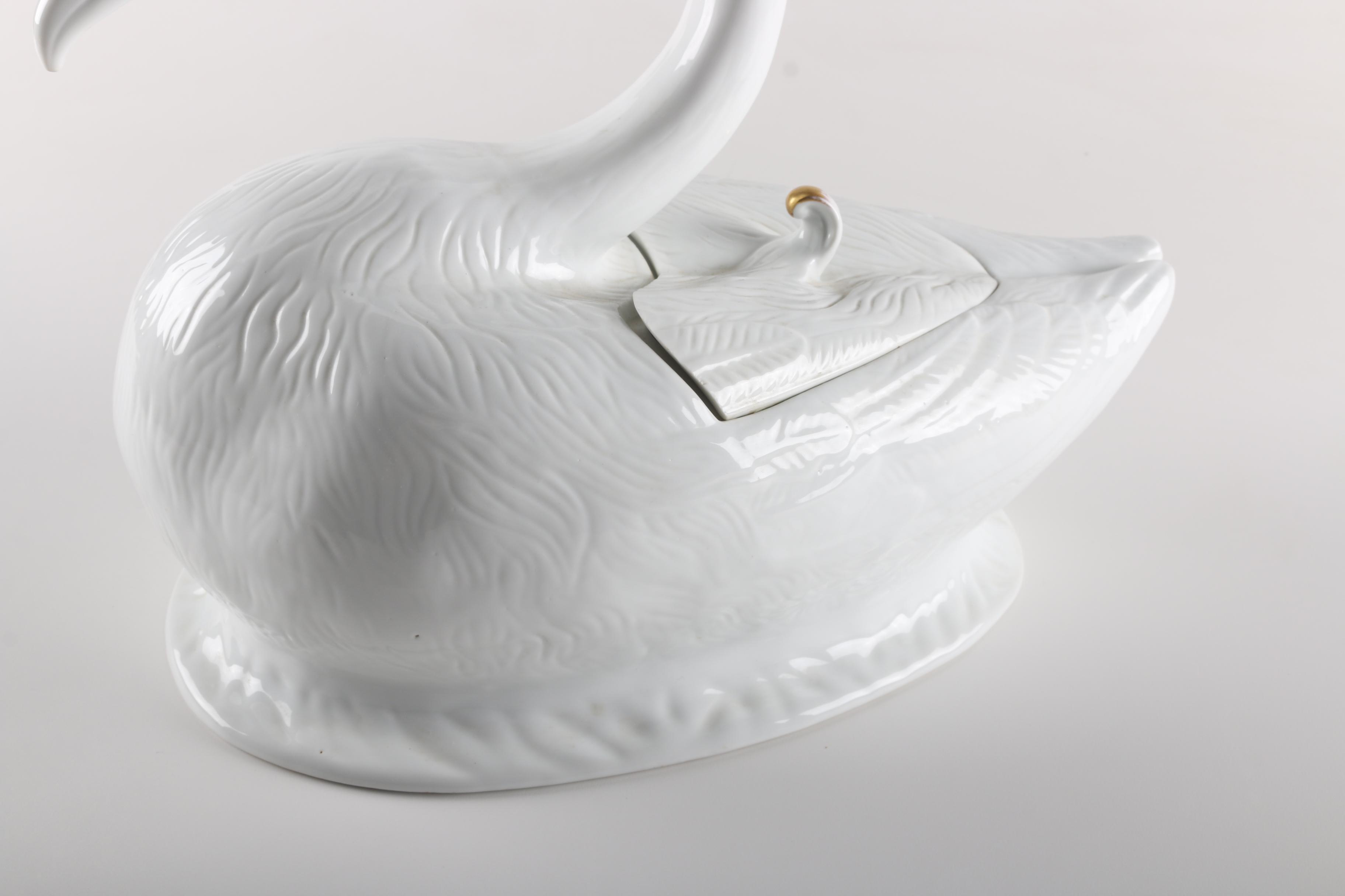 Vintage Vista Alegre Majestic White and Gold Swan Tureen