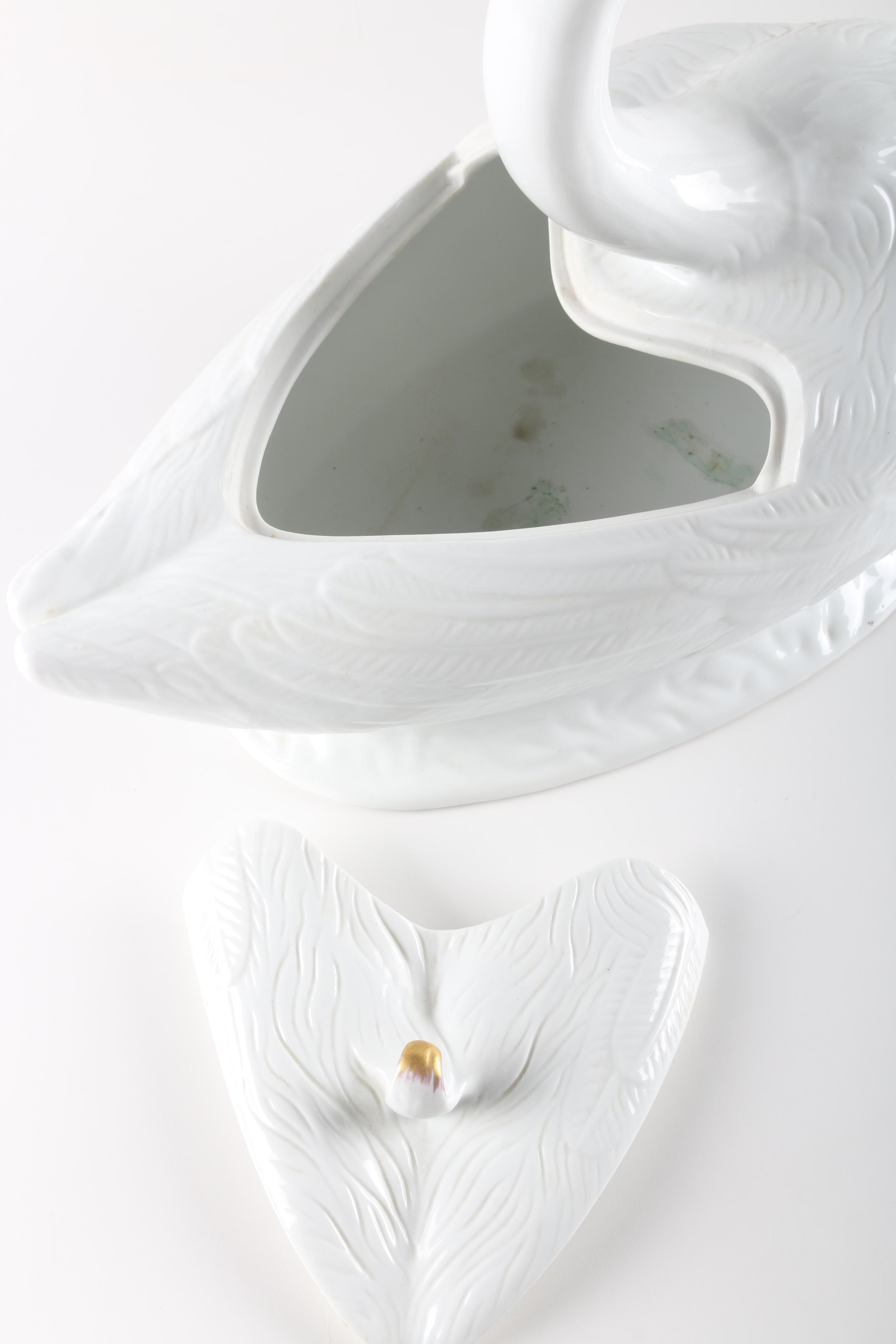Vintage Vista Alegre Majestic White and Gold Swan Tureen