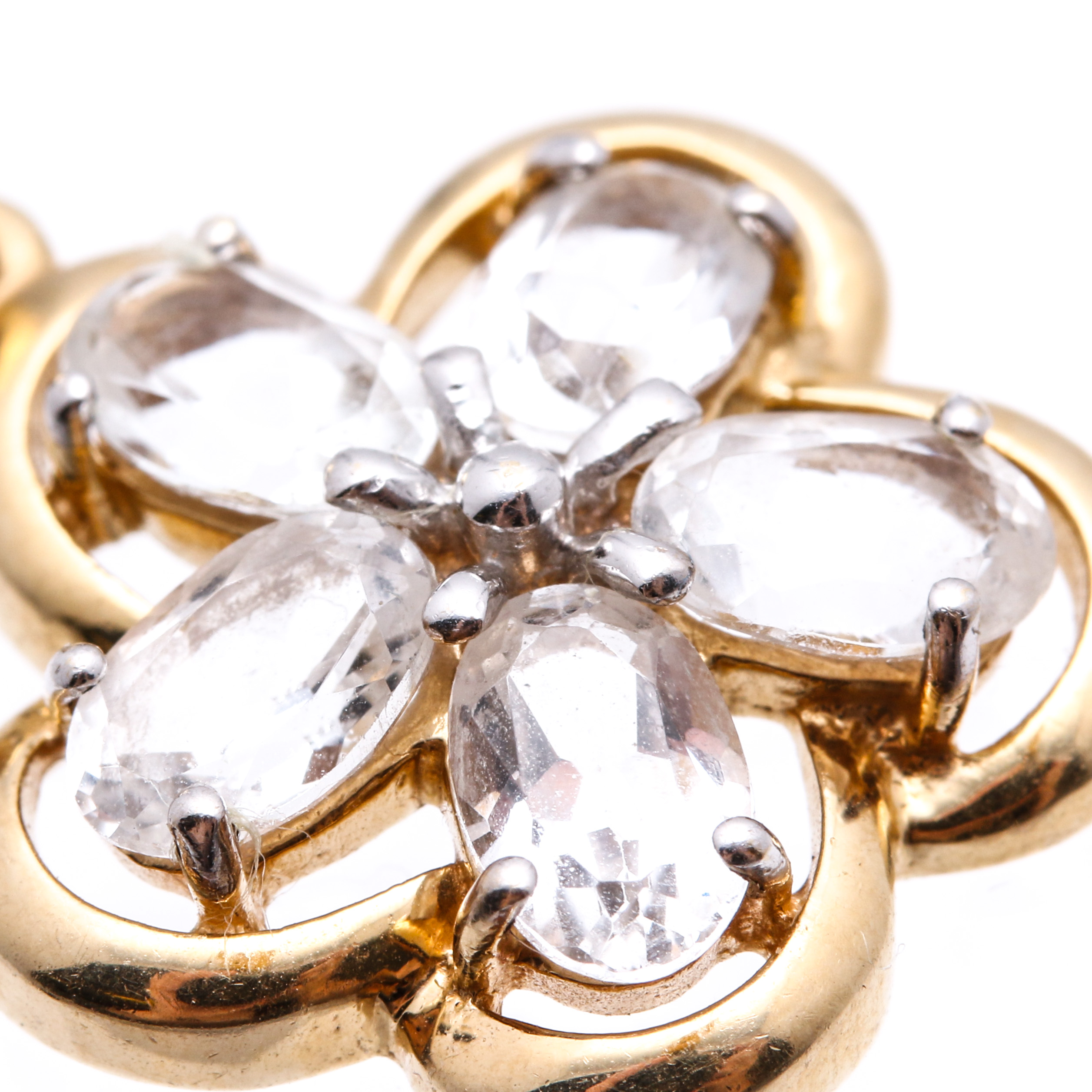 14K Yellow Gold and White Topaz Flower Shaped Pendant