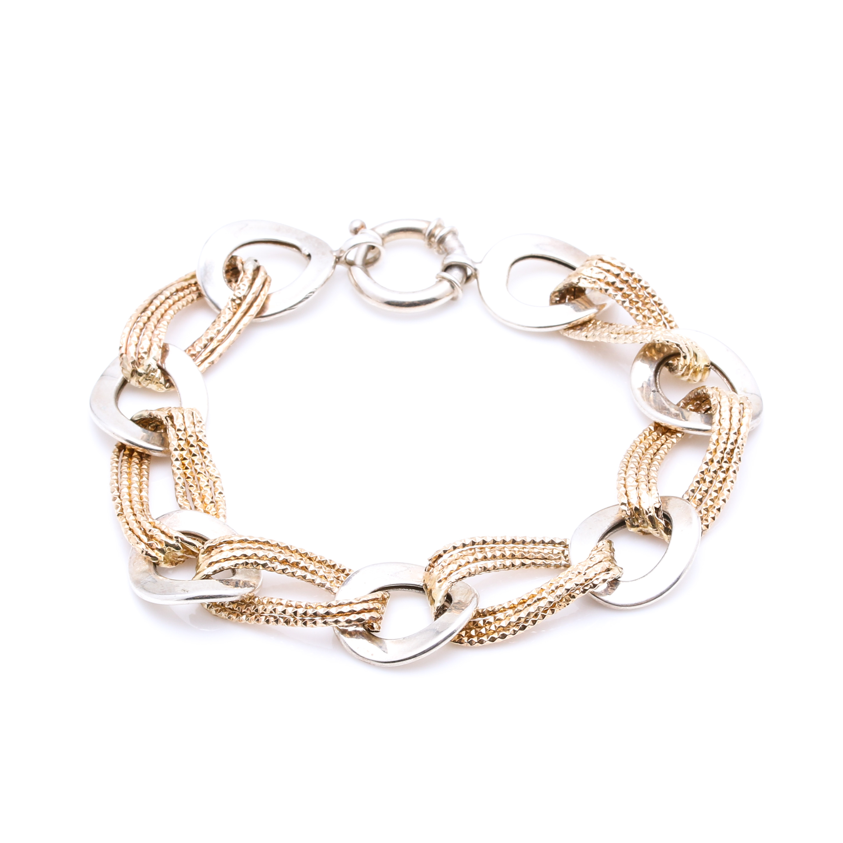 10K Yellow Gold and Sterling Silver Decorative Link Bracelet