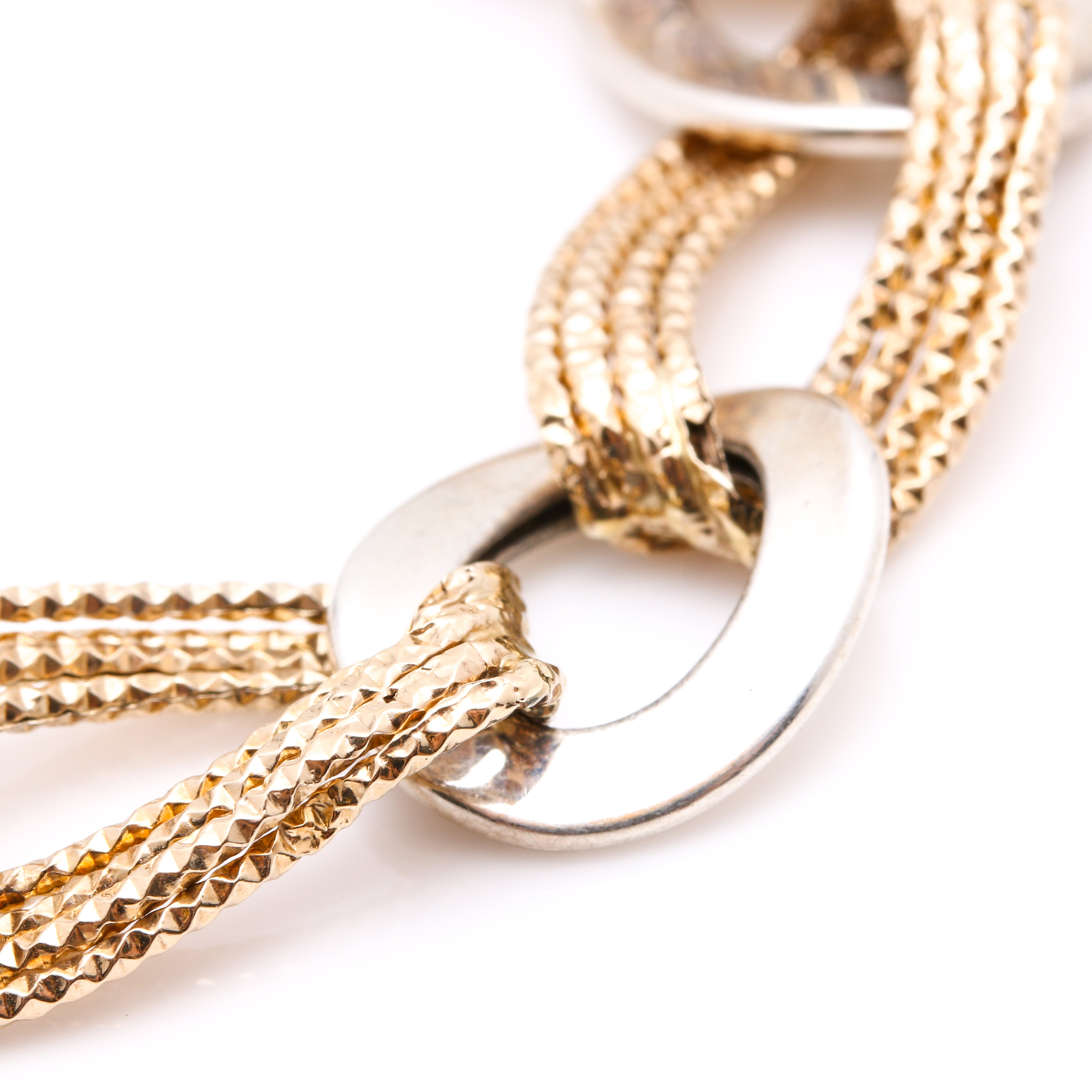 10K Yellow Gold and Sterling Silver Decorative Link Bracelet