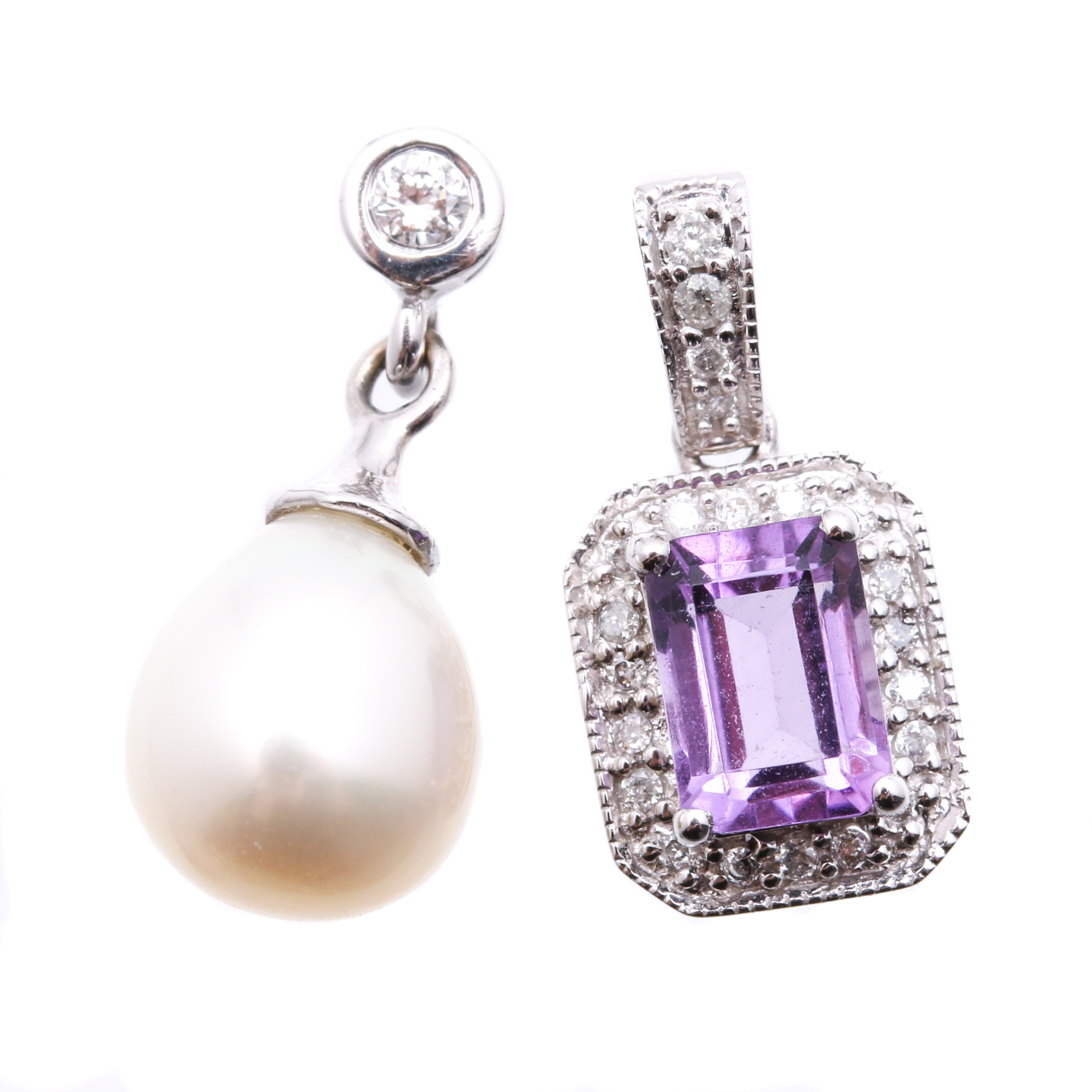 14K White Gold Gemstone and Diamond Pendants