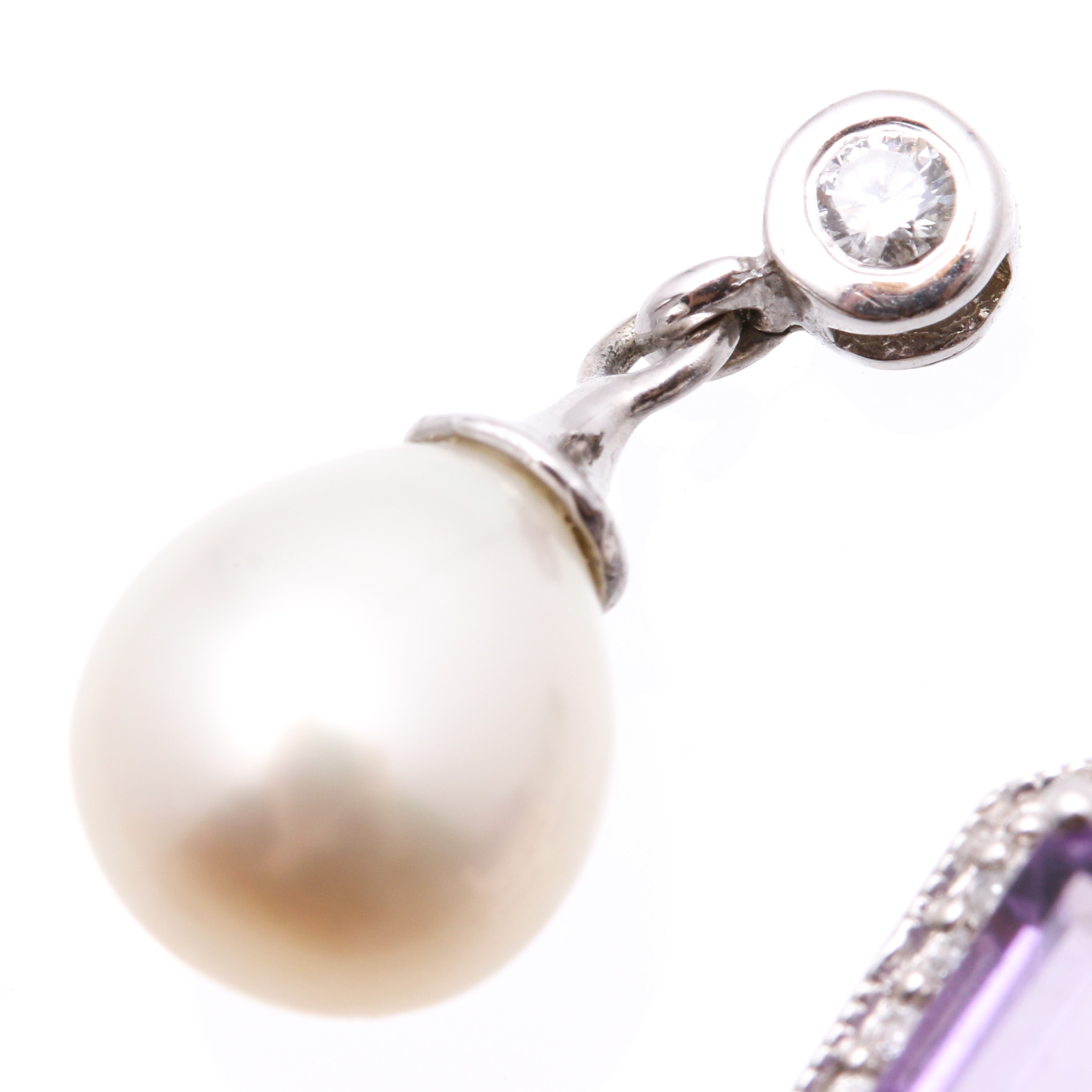 14K White Gold Gemstone and Diamond Pendants