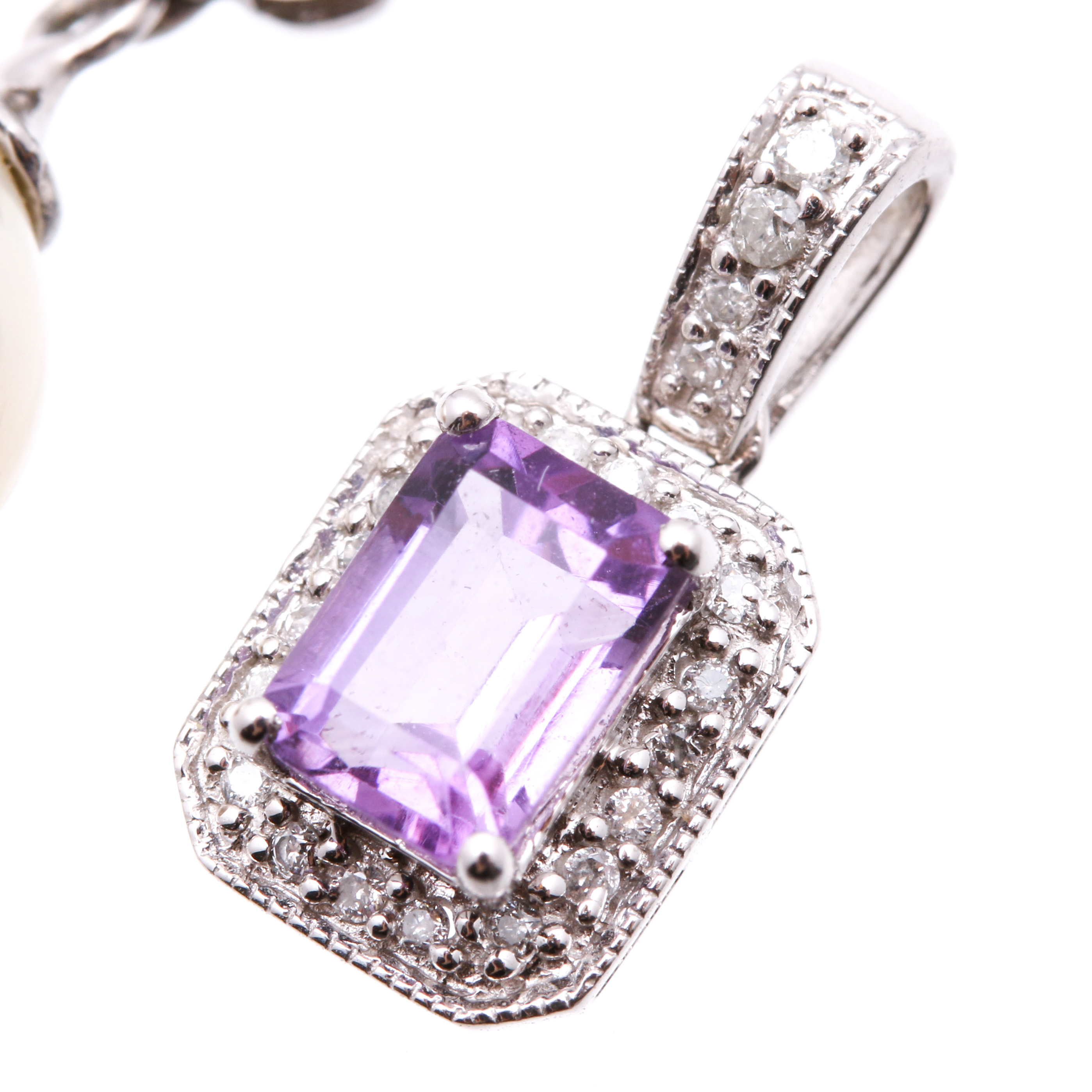 14K White Gold Gemstone and Diamond Pendants