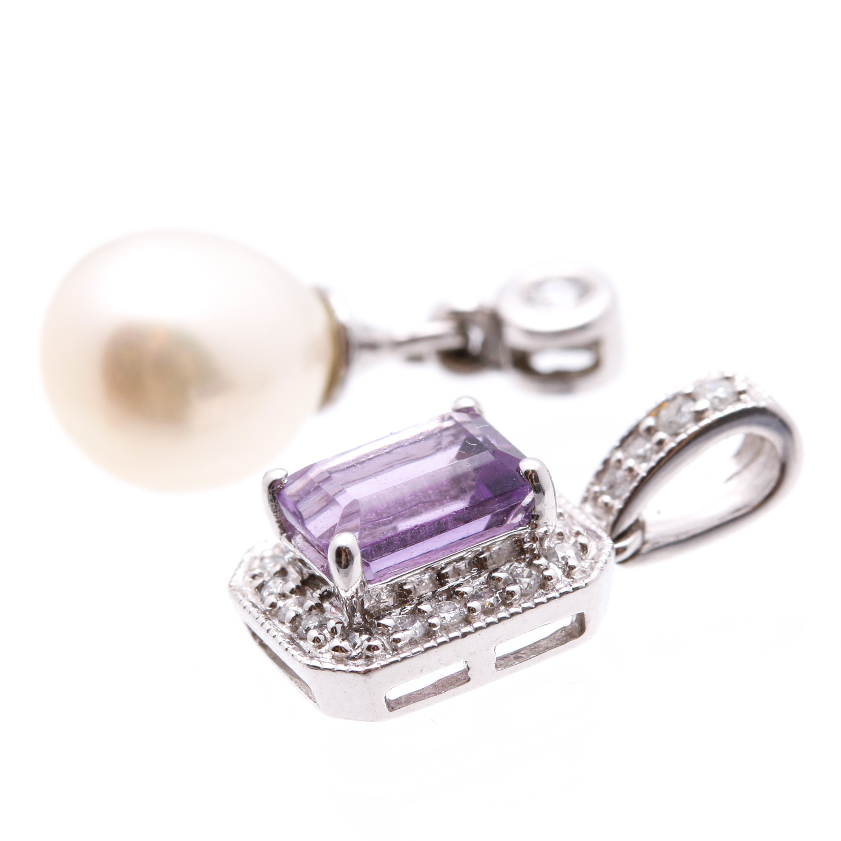 14K White Gold Gemstone and Diamond Pendants