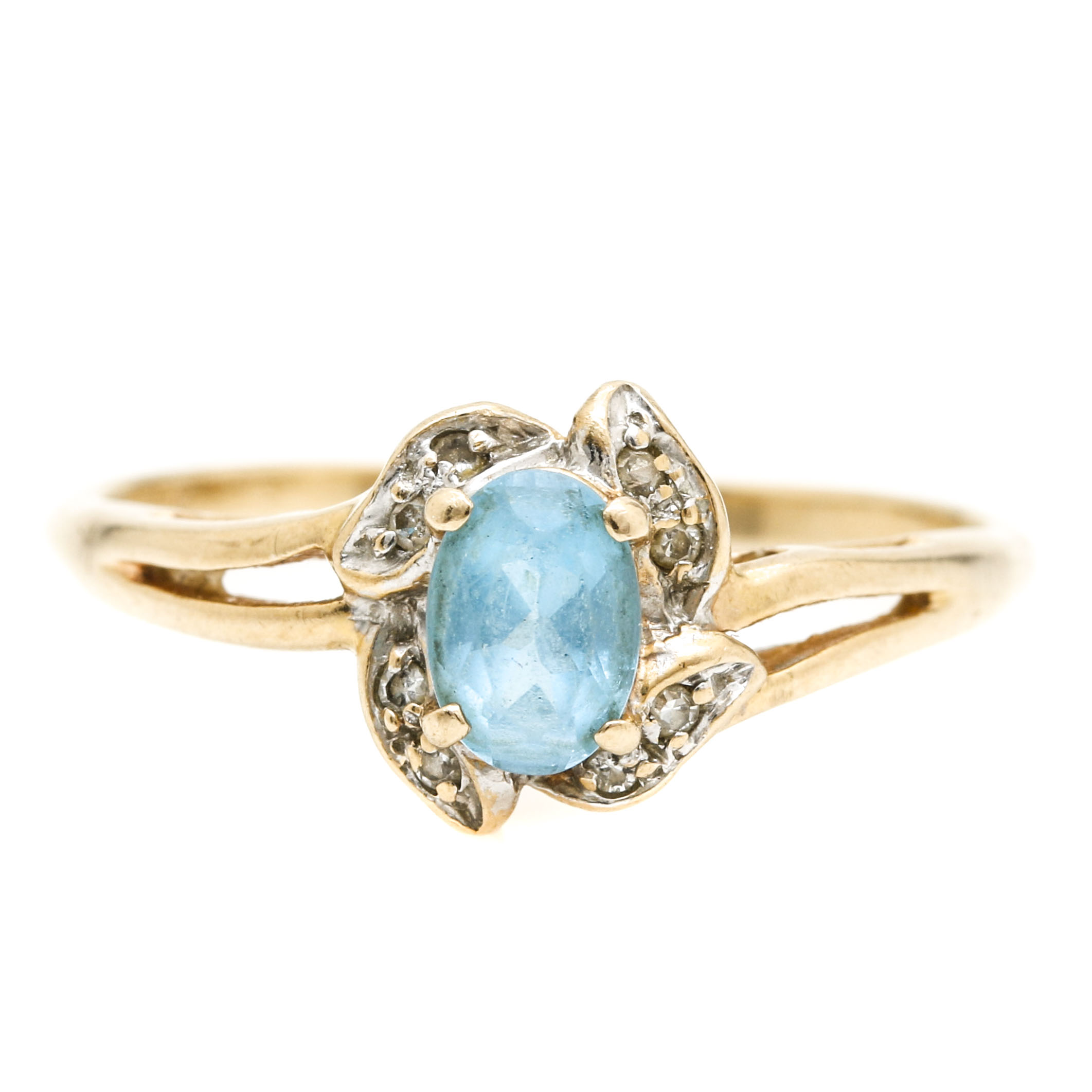14K Yellow Gold Topaz and Diamond Ring