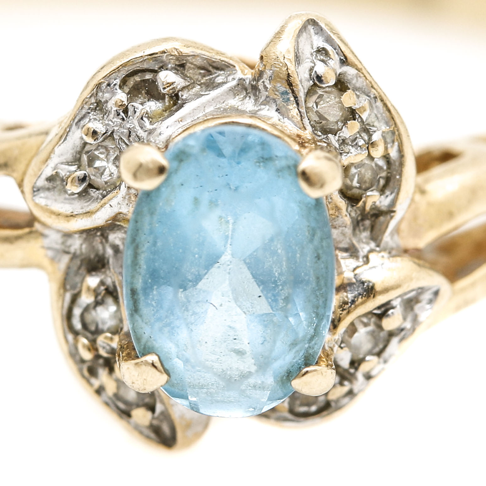 14K Yellow Gold Topaz and Diamond Ring