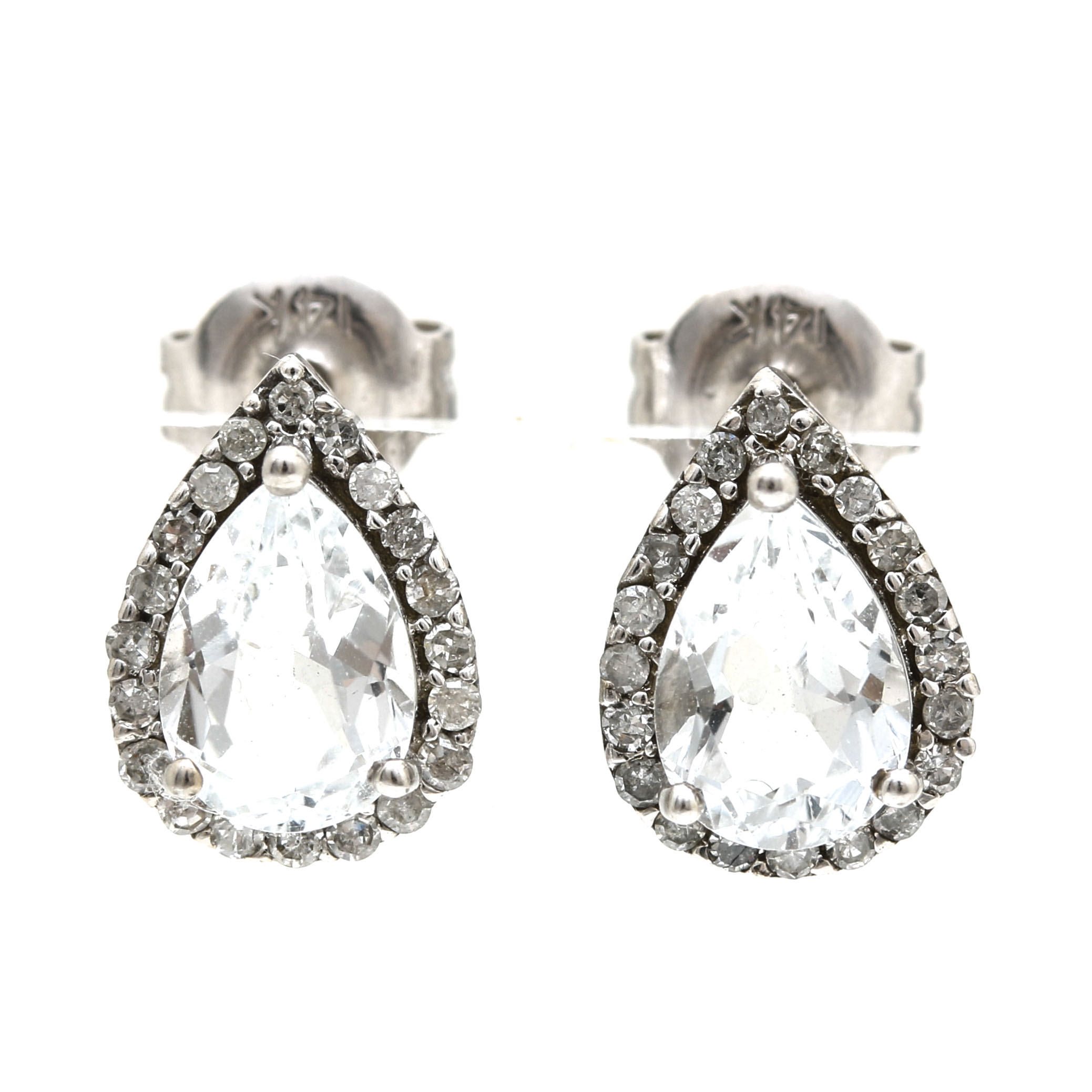 14K White Gold Sapphire and Diamond Tear Drop Earrings
