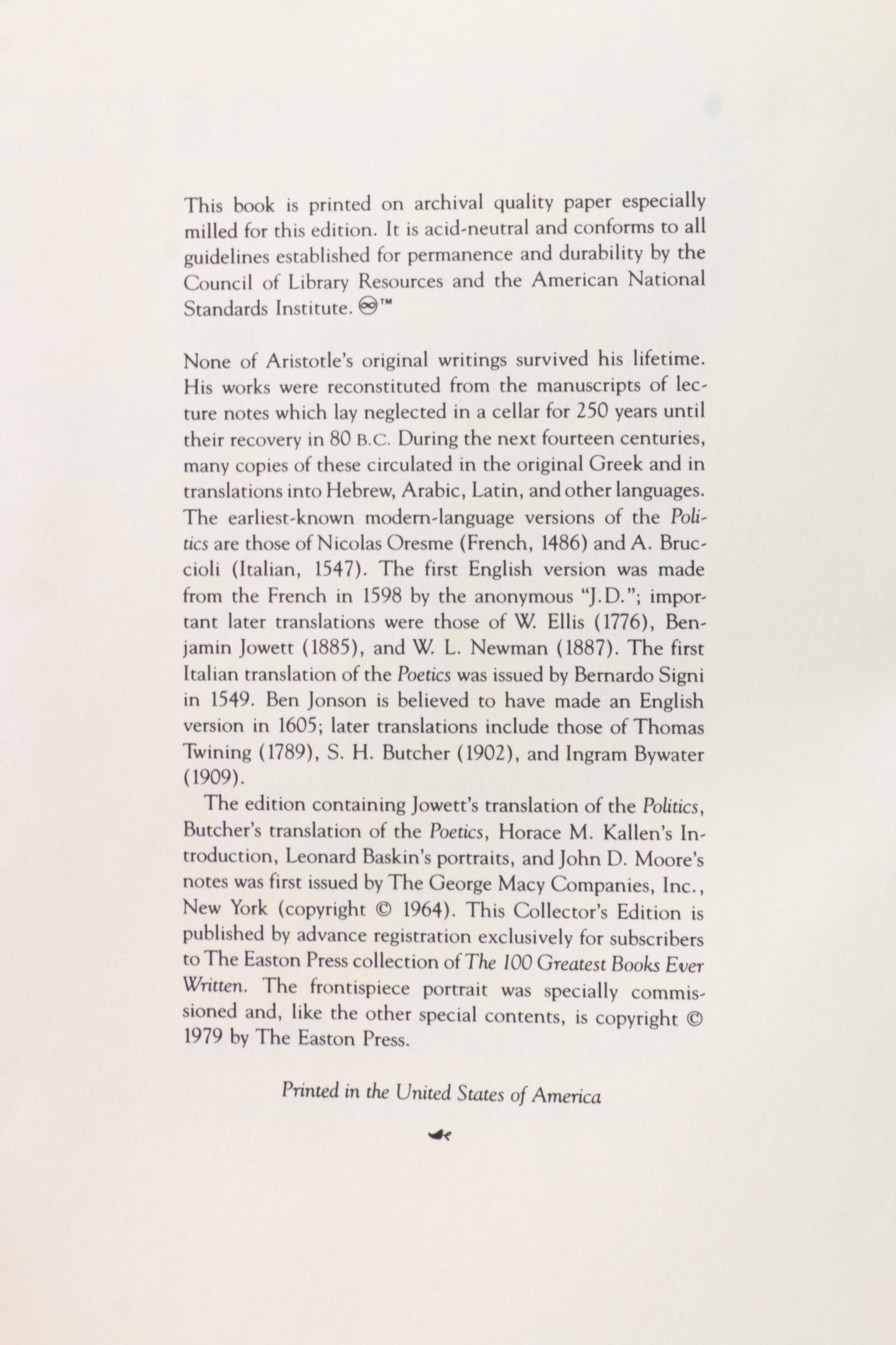 Leather Bound Collector's Edition Books by Aristotle