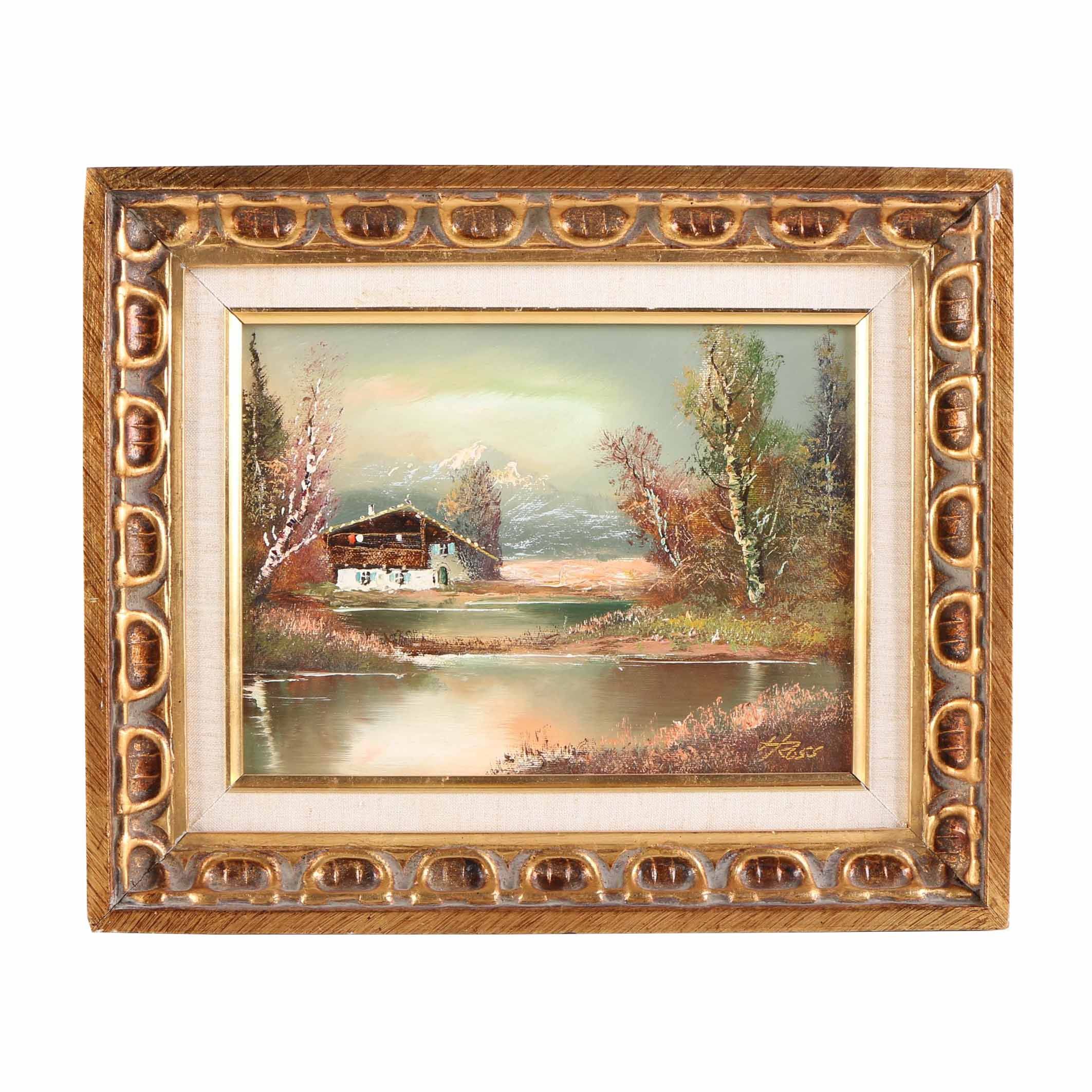 H. Ross Oil Painting on Canvas of Landscape