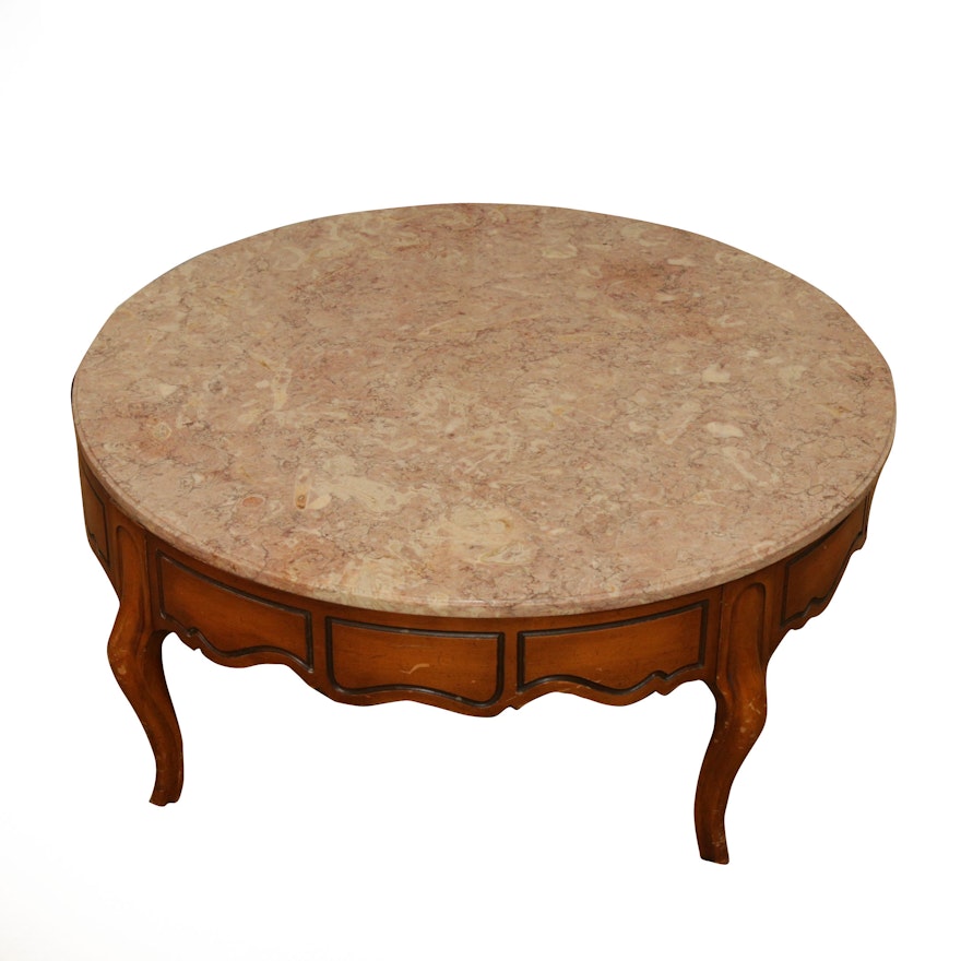 Provincial Louis XV Style Marble Top Coffee Table