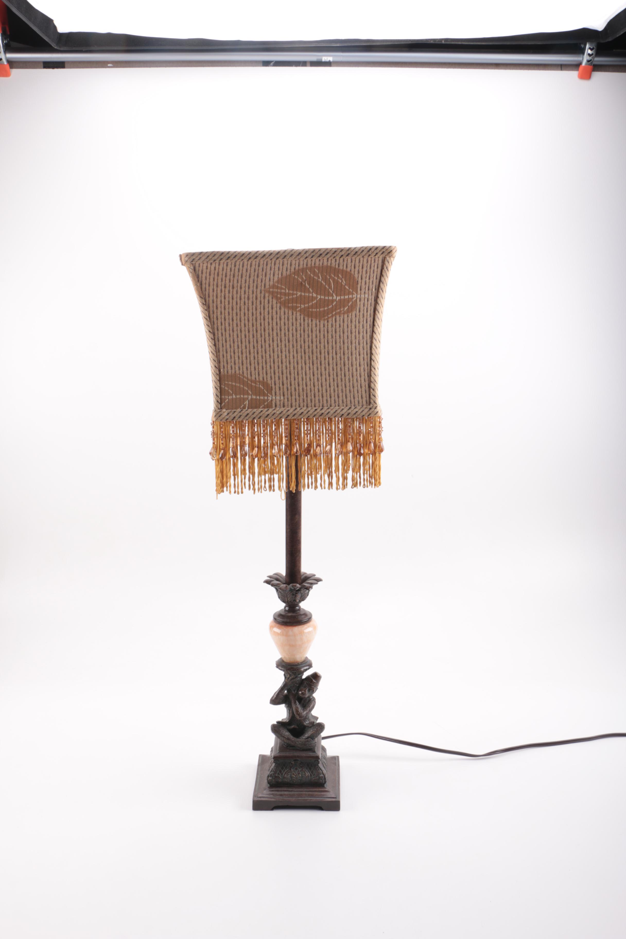 Monkey Lamp With Fringed Lampshade