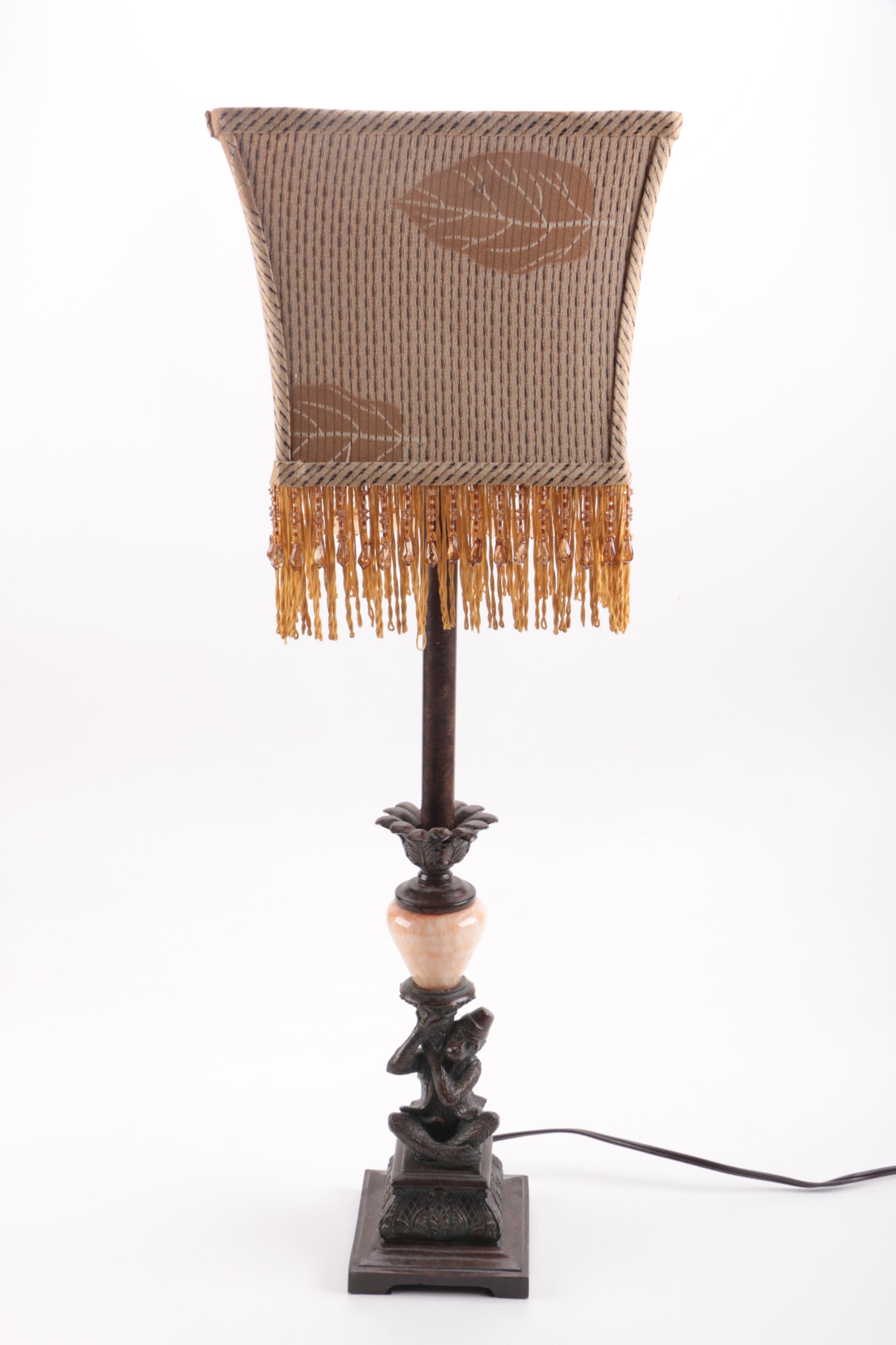 Monkey Lamp With Fringed Lampshade