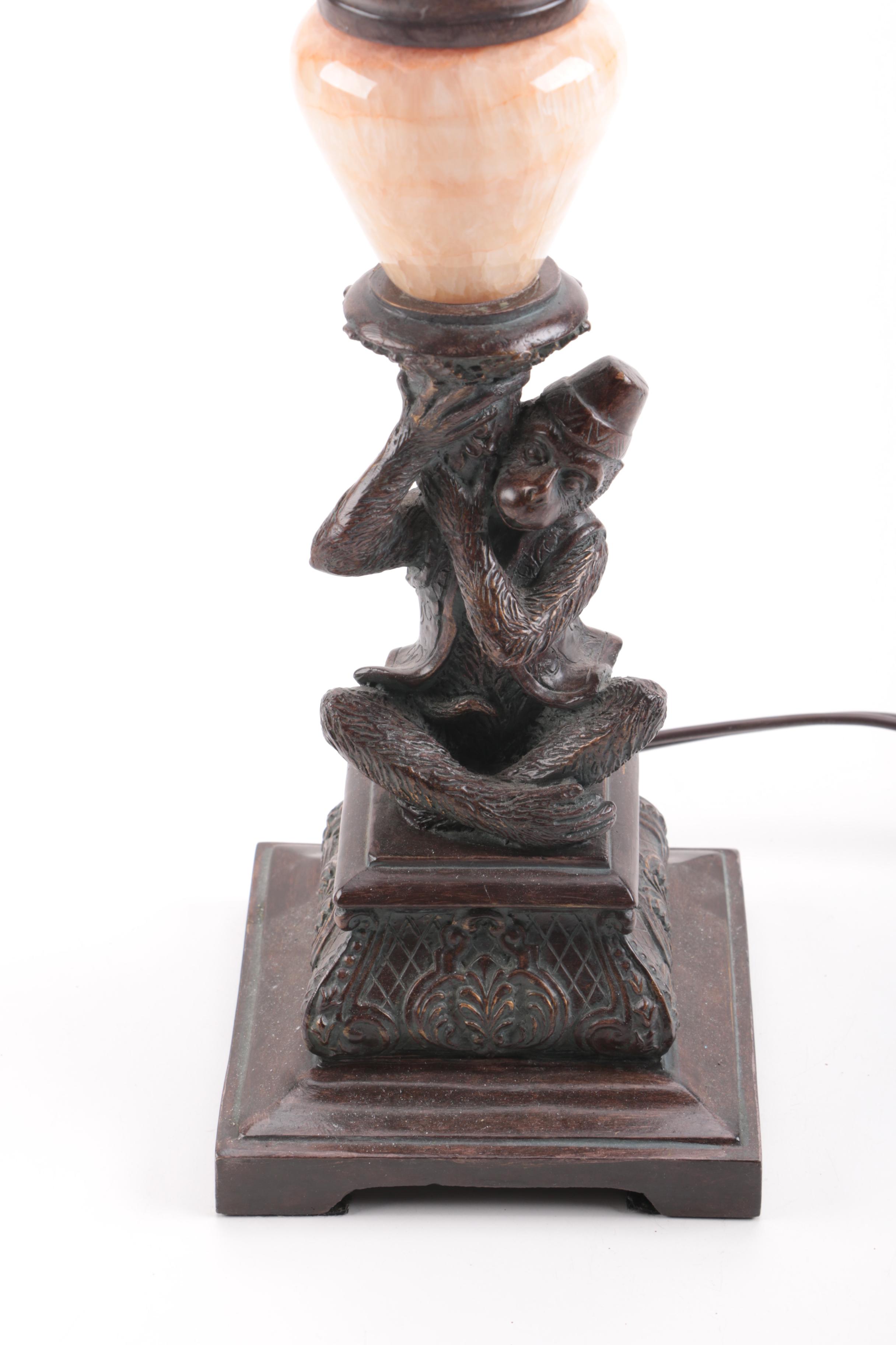 Monkey Lamp With Fringed Lampshade