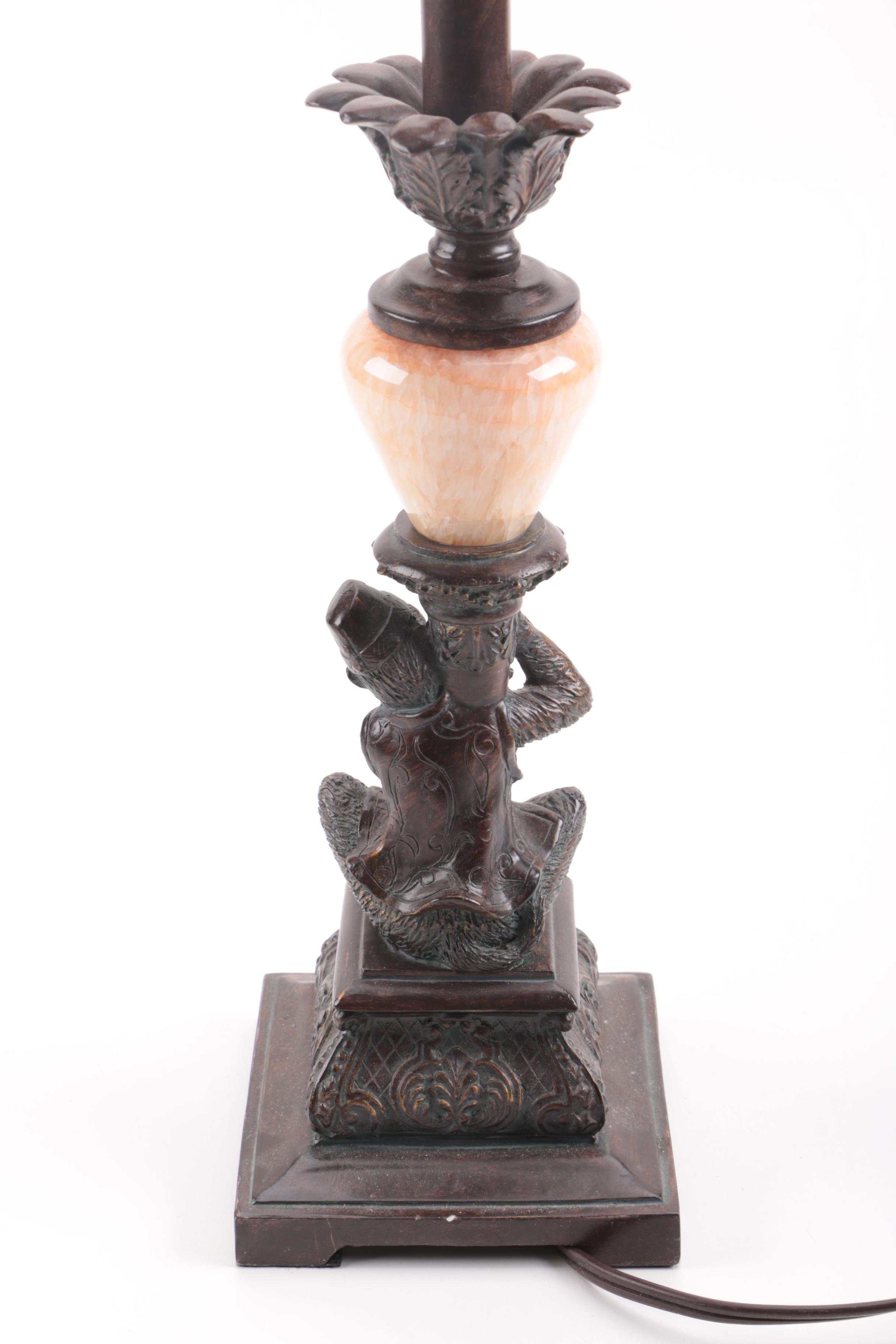 Monkey Lamp With Fringed Lampshade