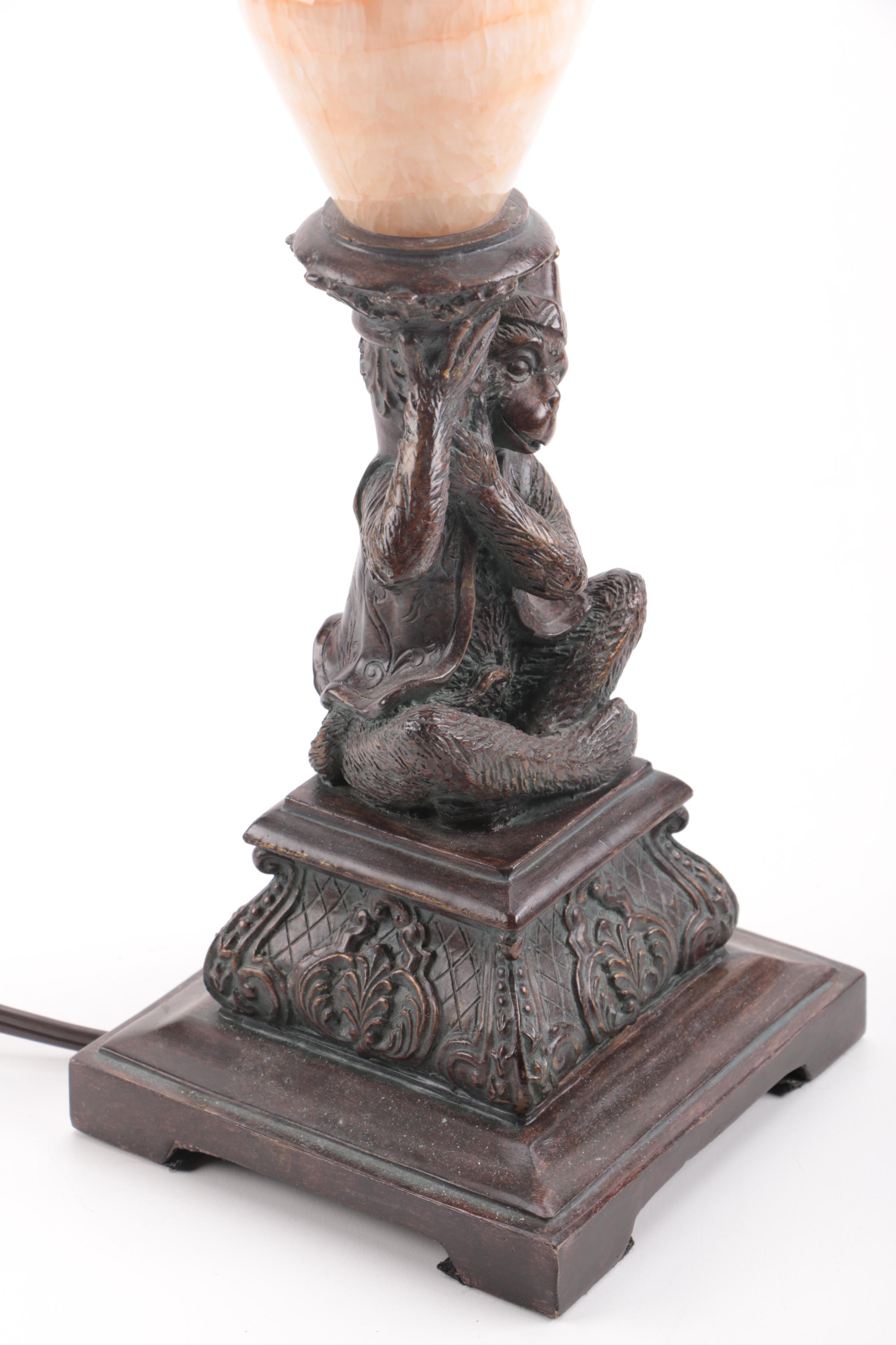 Monkey Lamp With Fringed Lampshade