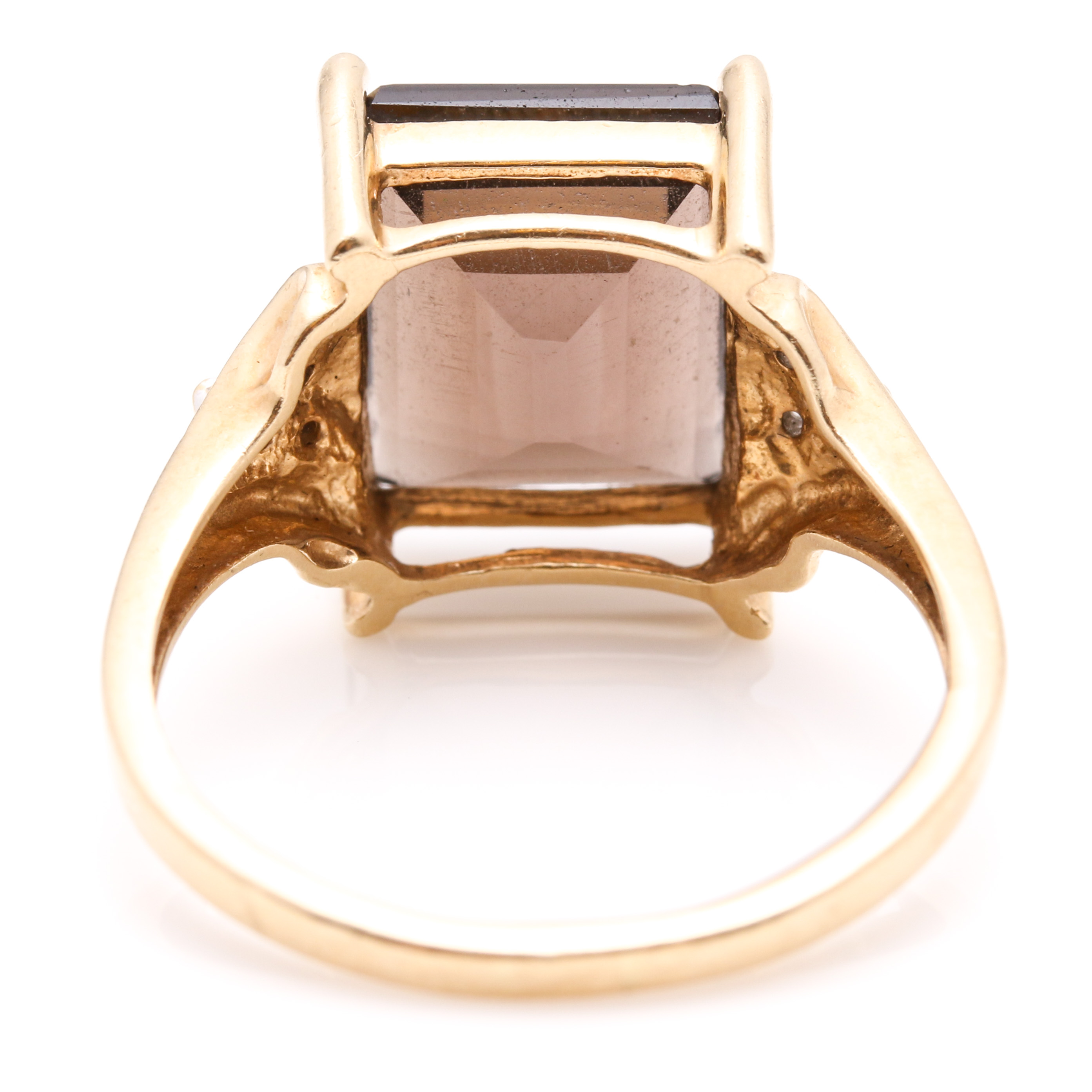 14K Yellow Gold 9.30 CT Smoky Quartz and Diamond Ring