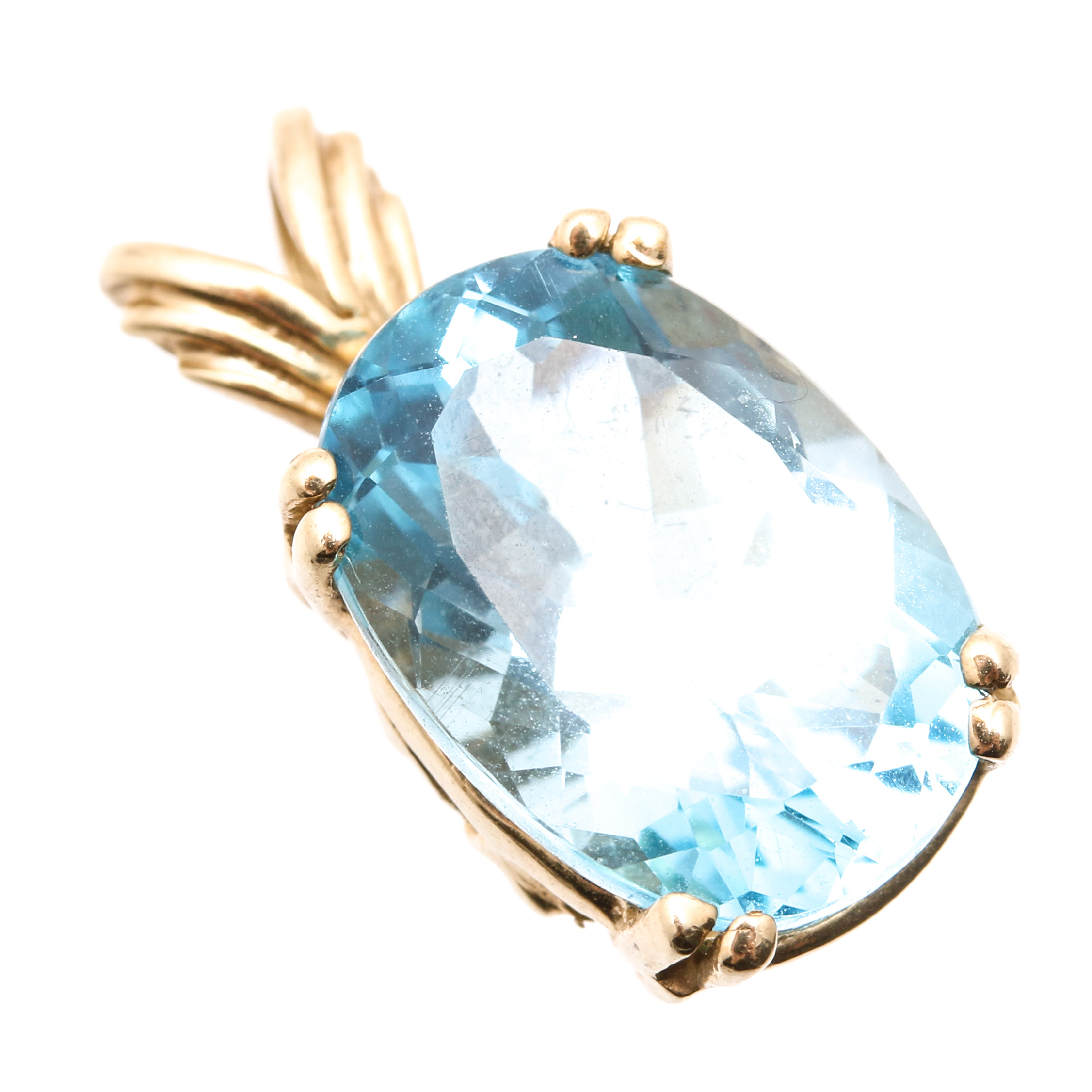 10K Yellow Gold 6.97 CT Blue Topaz Pendant