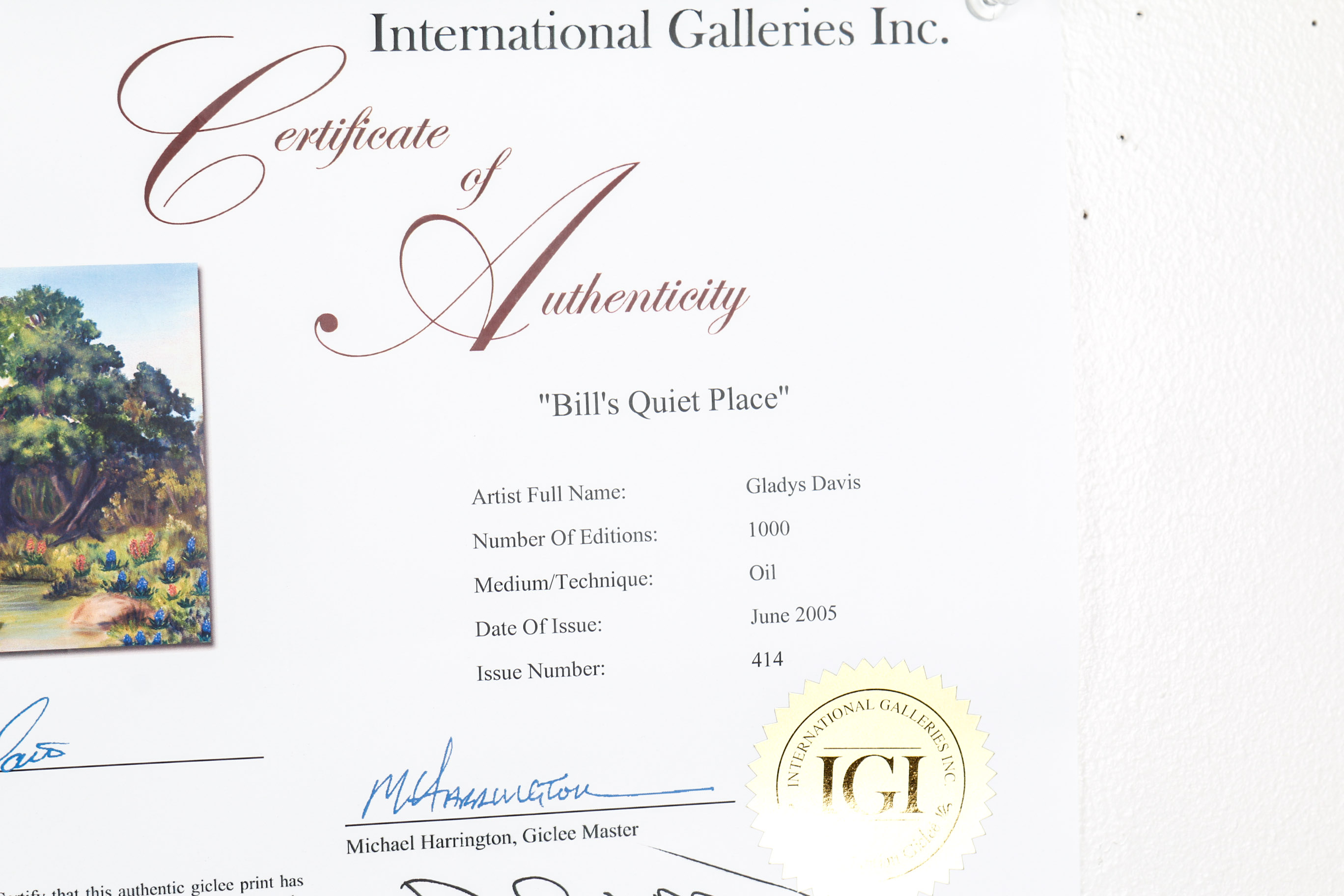 Unframed "Bill's Quiet Place" Giclee