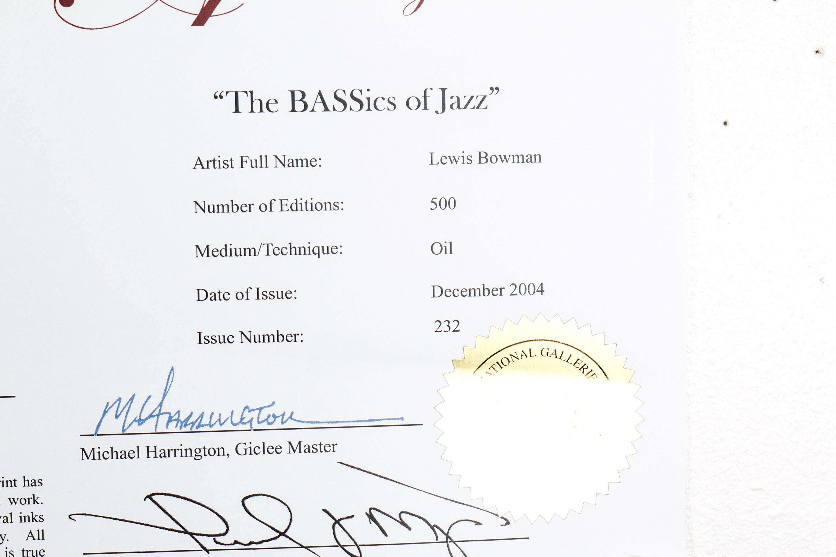 Unframed "The Bassics of Jazz" Giclee