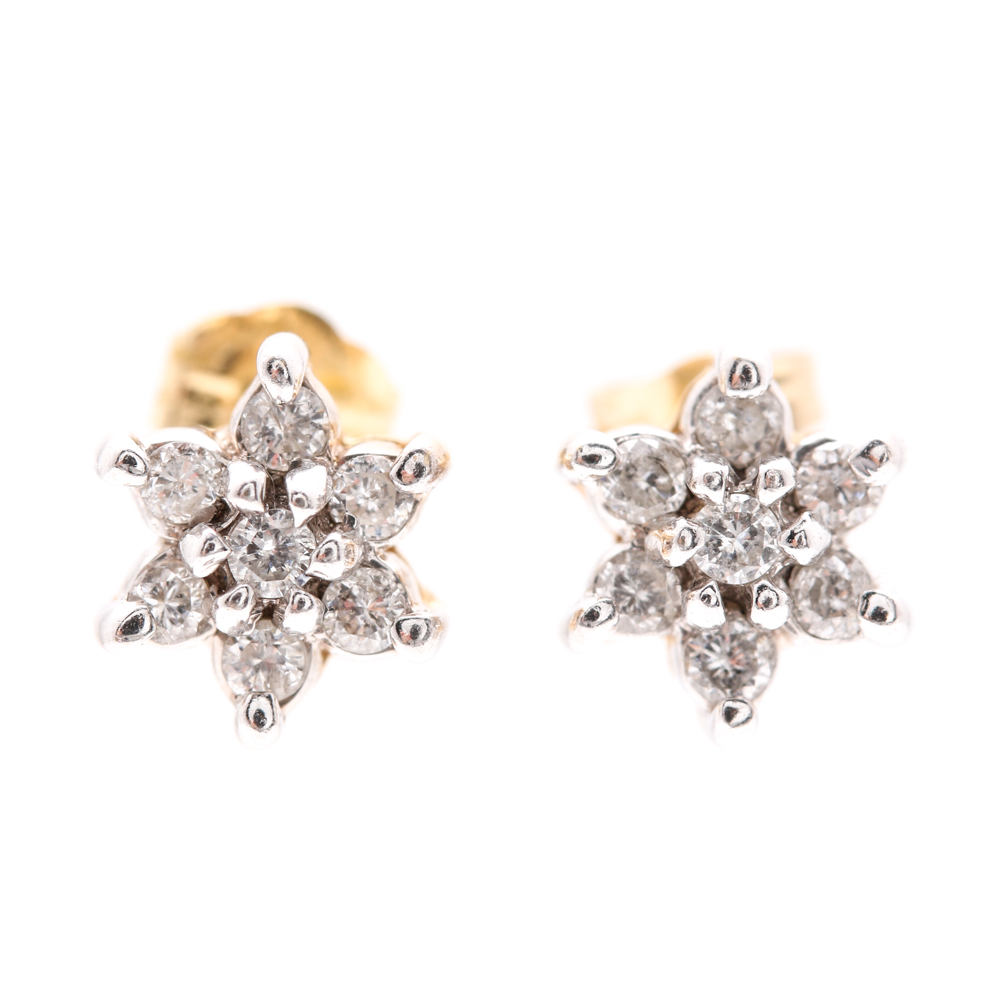 14K Two Tone Gold Diamond Stud Earrings