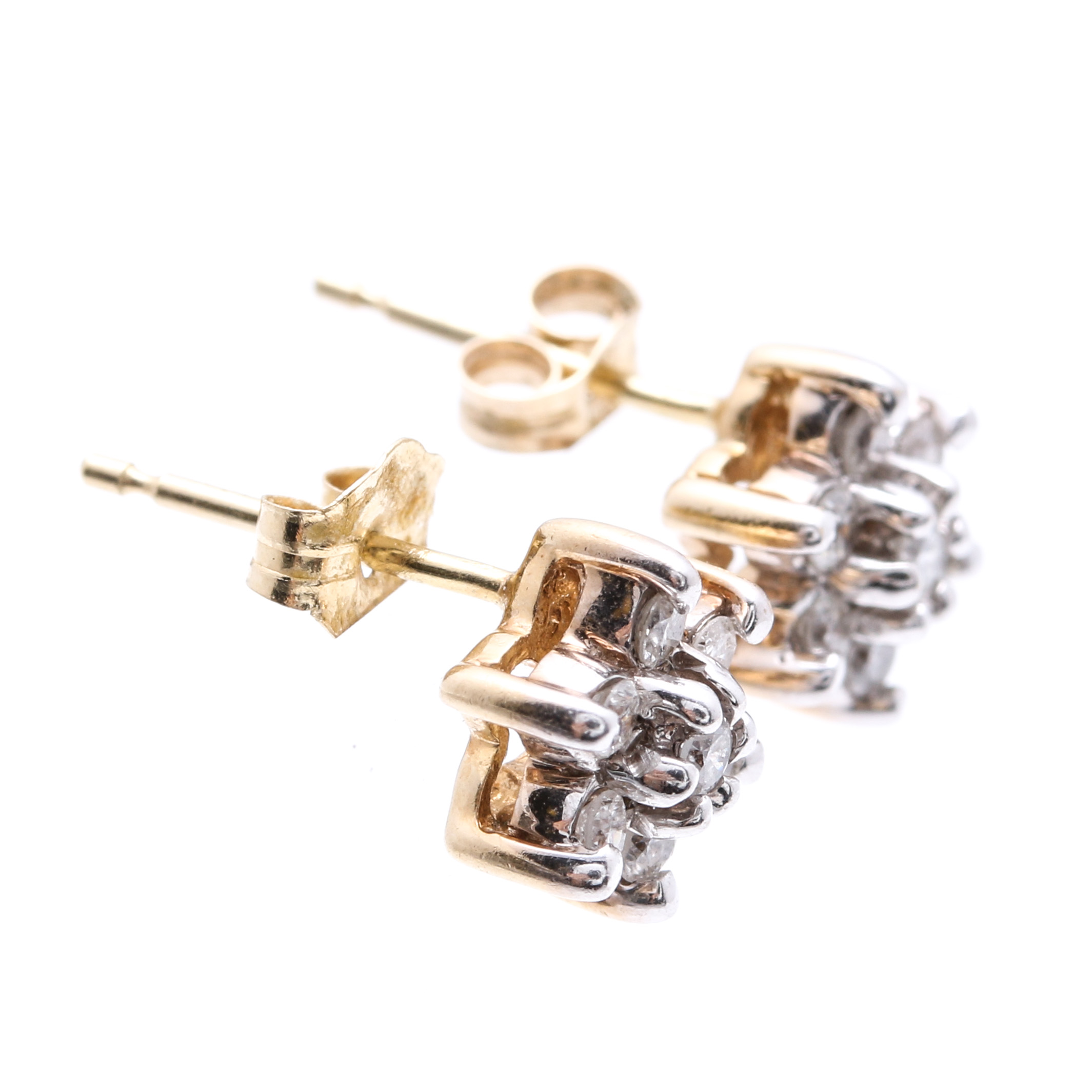 14K Two Tone Gold Diamond Stud Earrings