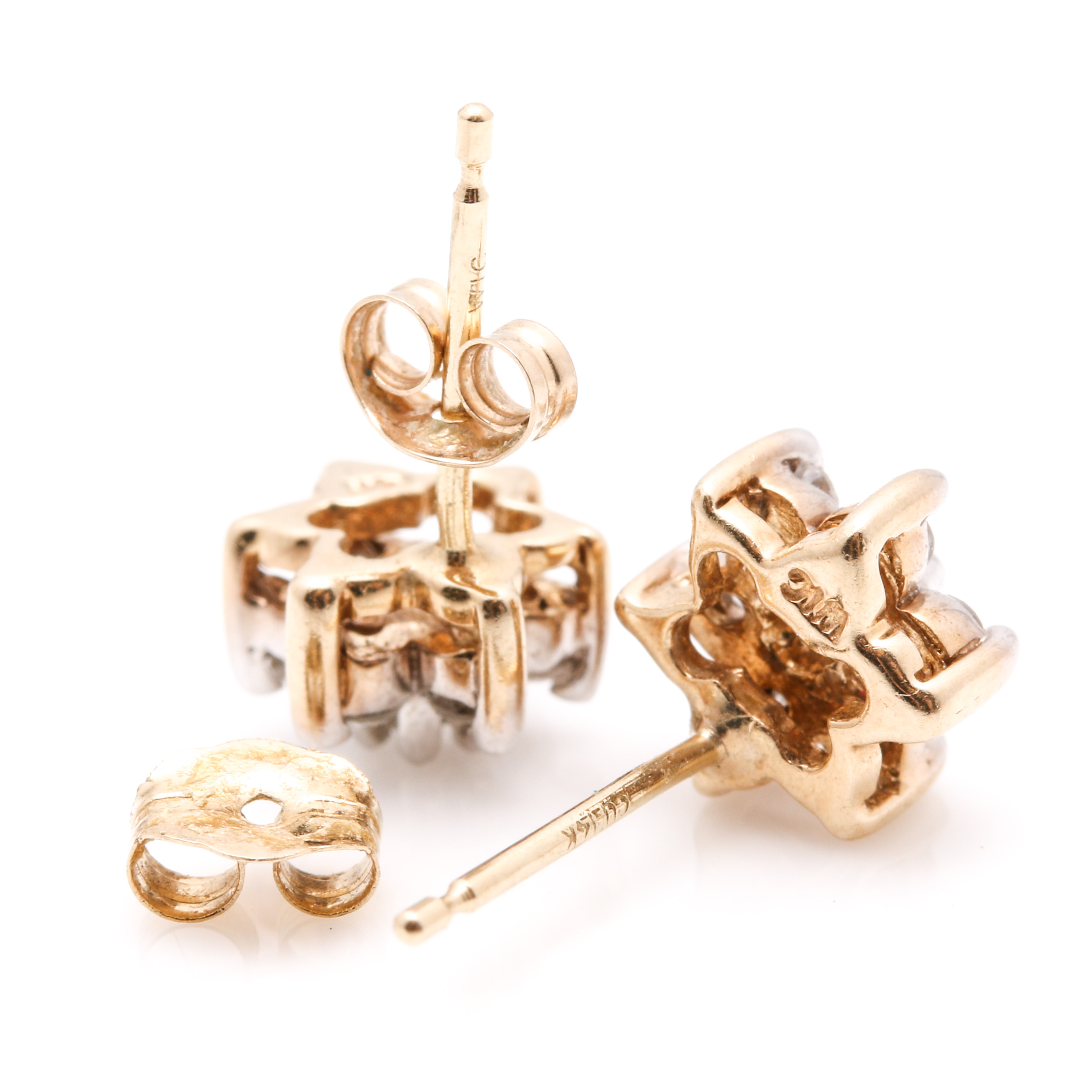 14K Two Tone Gold Diamond Stud Earrings