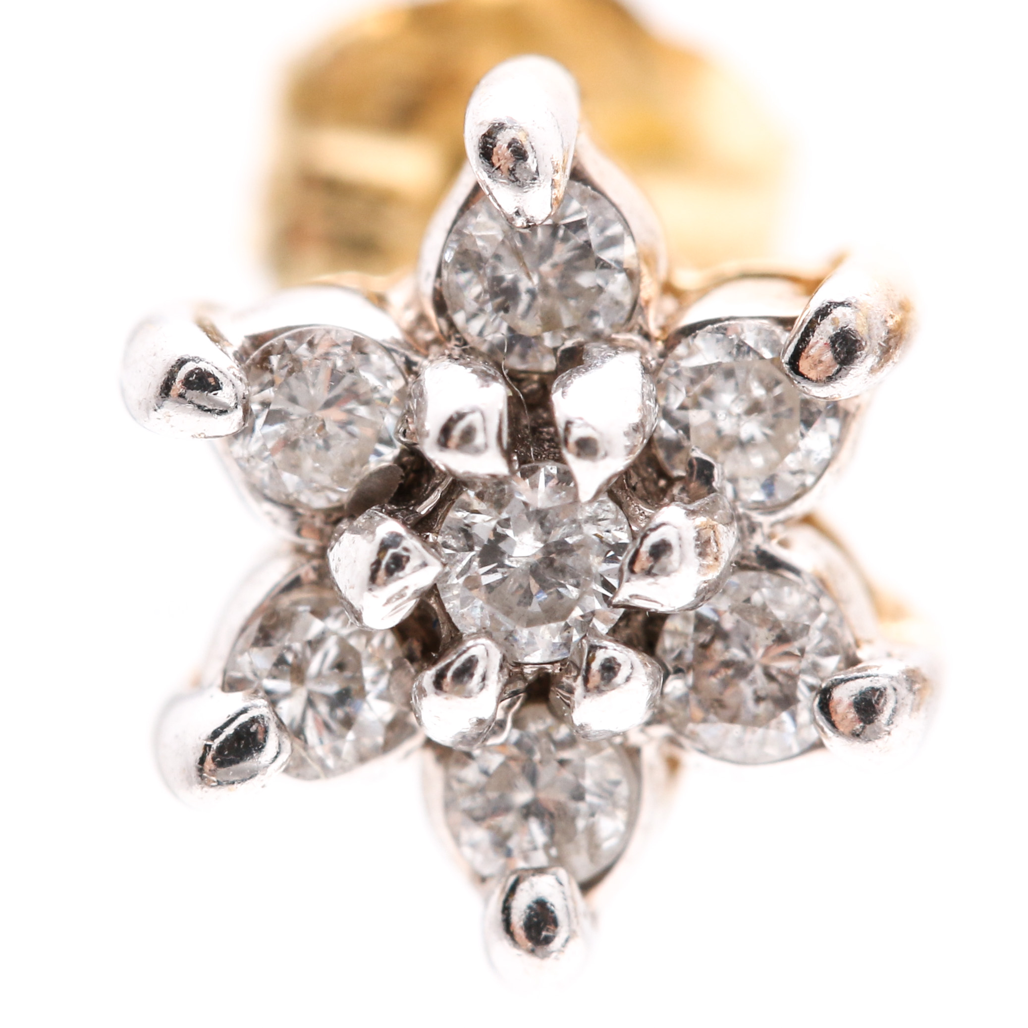 14K Two Tone Gold Diamond Stud Earrings