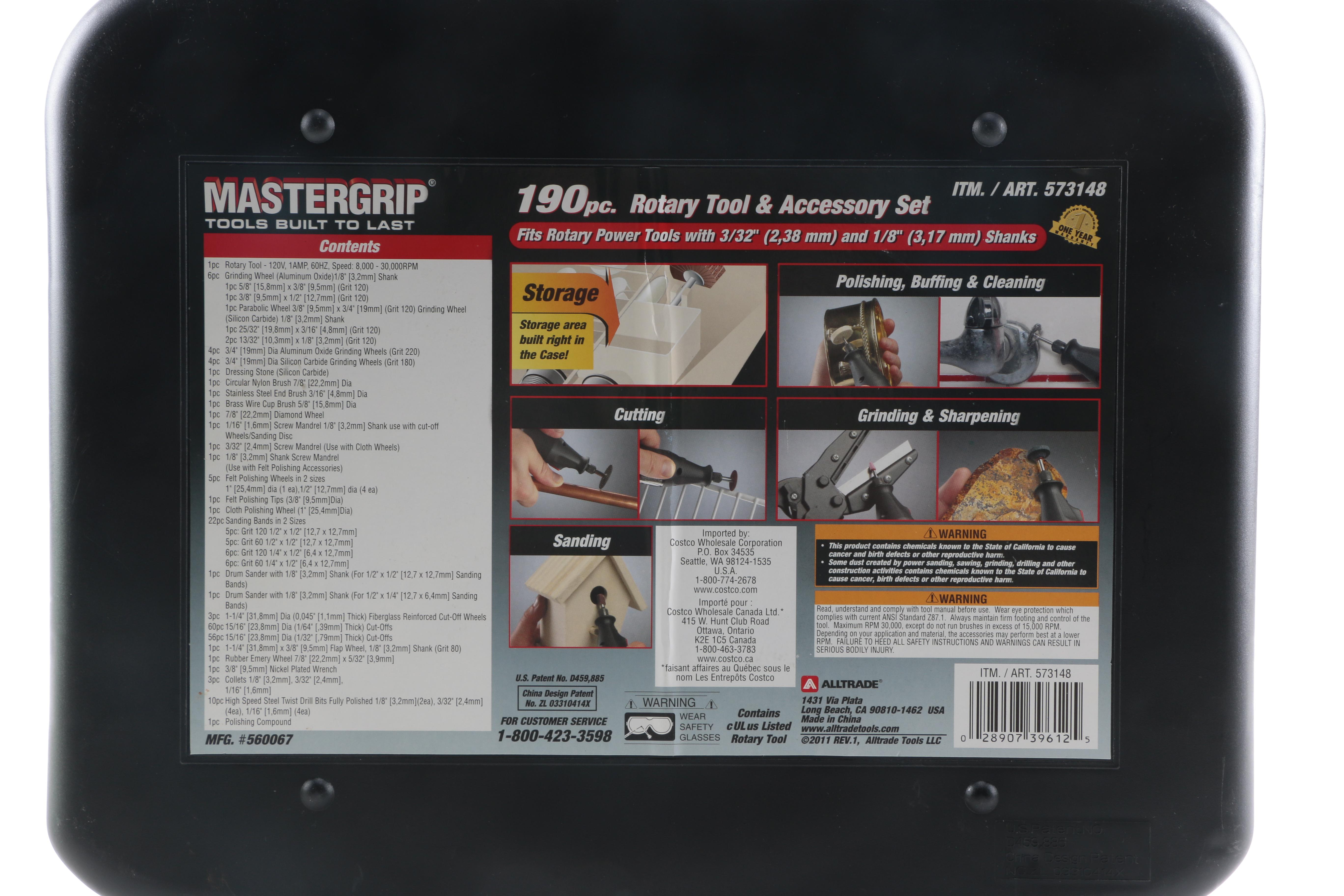 190 Piece Mastergrip Tools Rotary Tool & Accessories Set