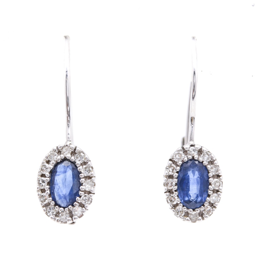 14K White Gold Sapphire and Diamond Earrings