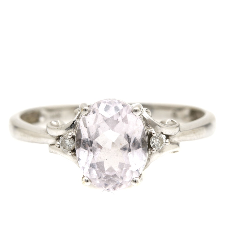 14K White Gold Kunzite and Diamond Ring